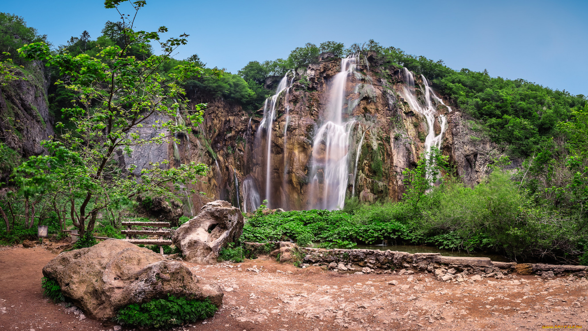 природа, водопады, лес, река, водопад