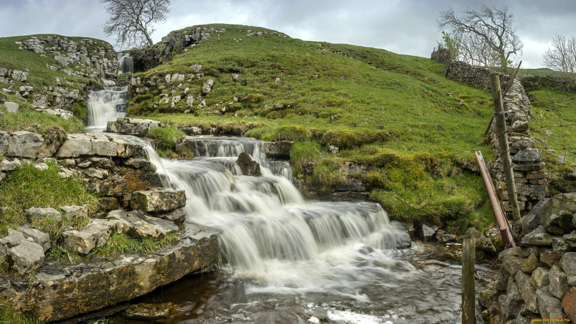 природа, водопады, речка, уступ, водопад