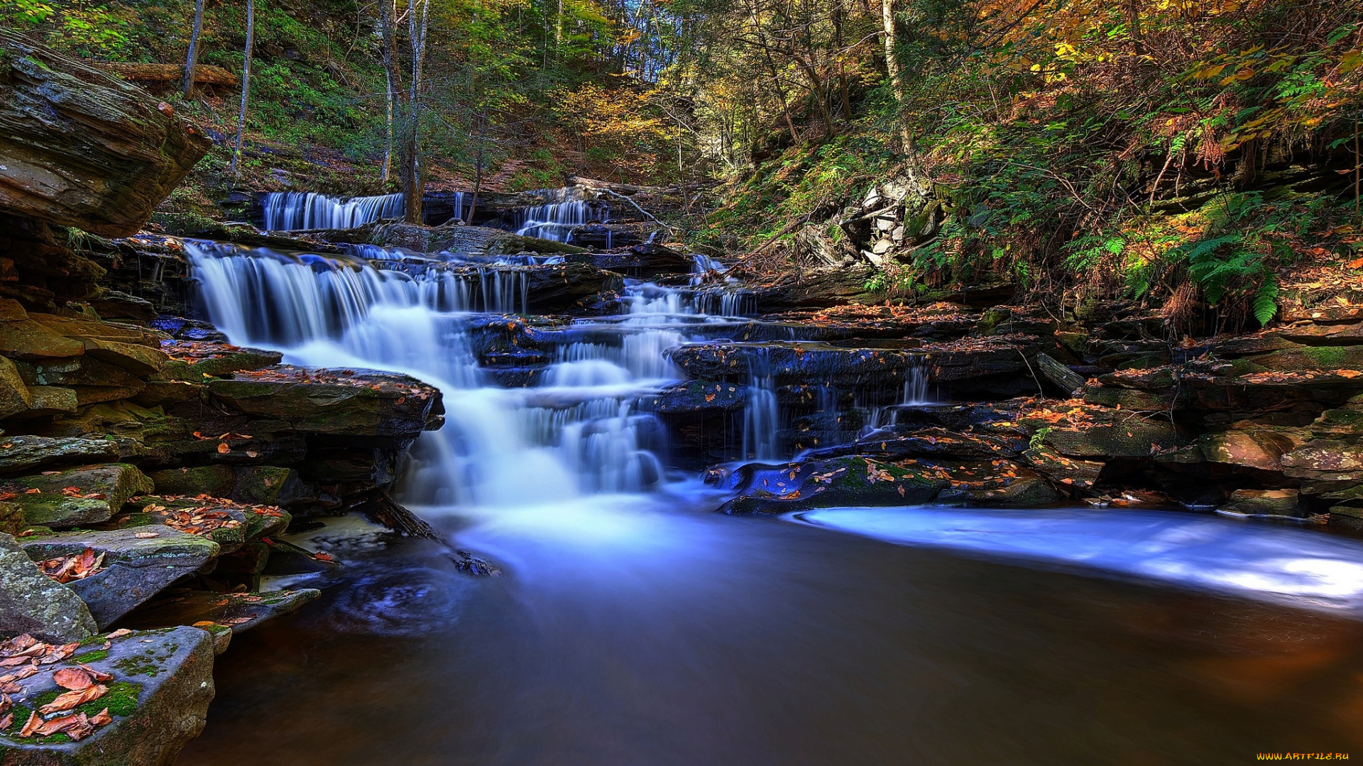 природа, водопады, водопад, лес, река