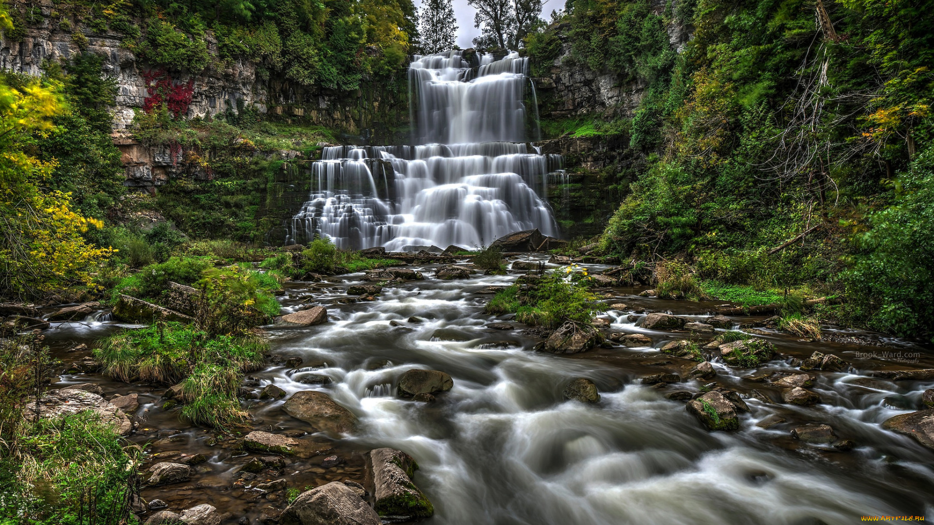 природа, водопады, водопад, река, лес
