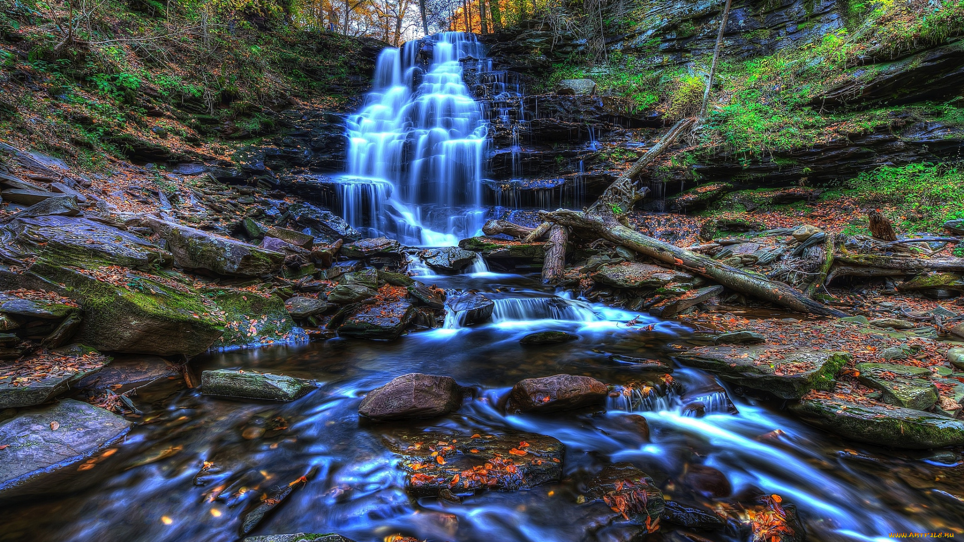 природа, водопады, водопад, река, лес