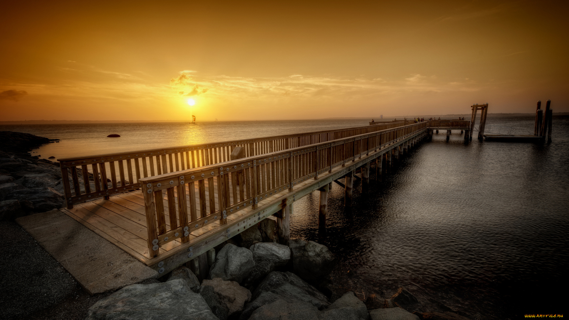 природа, восходы, закаты, океан, берег, горизонт, мостик, заря
