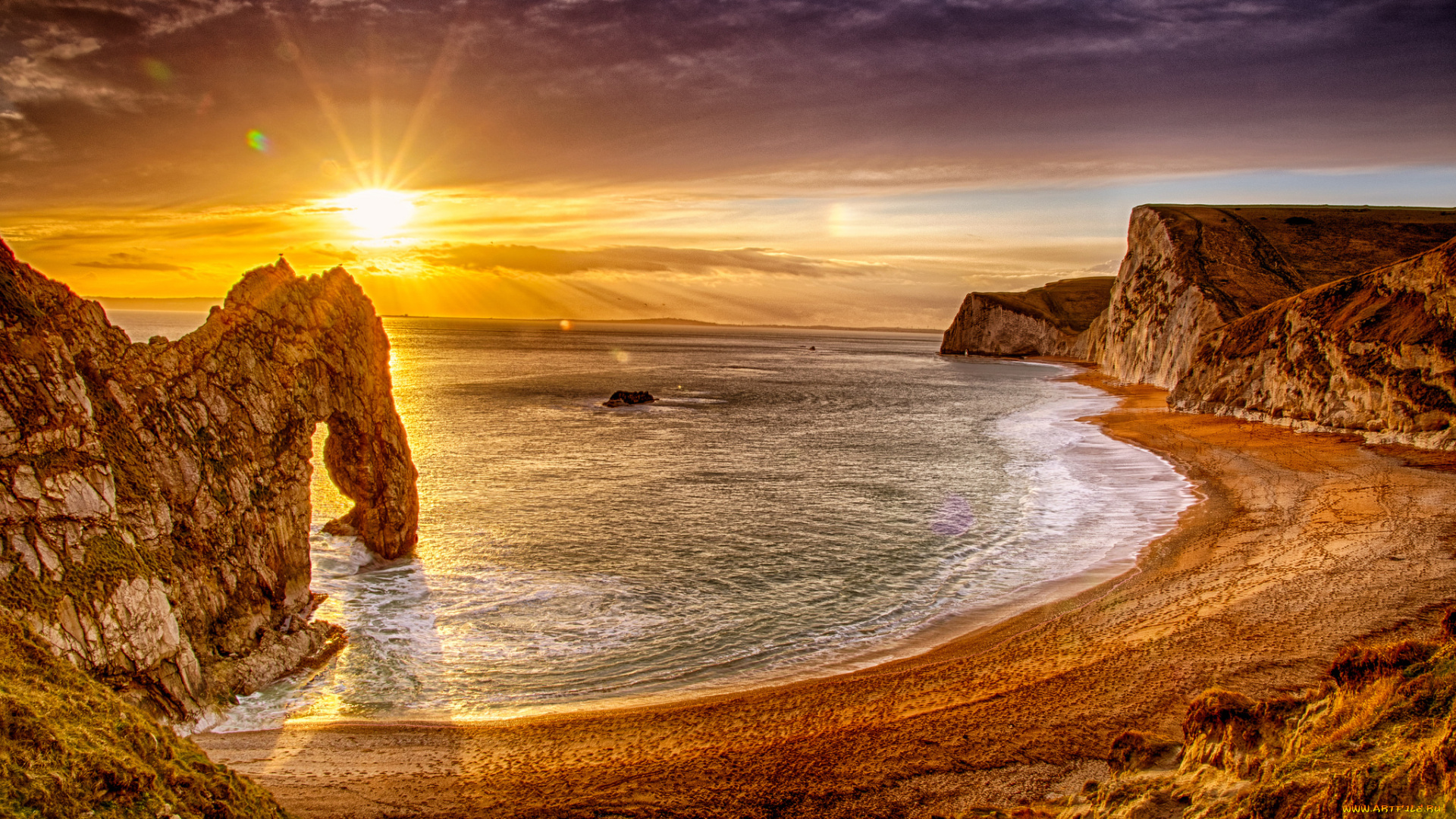 природа, восходы, закаты, океан, бухта, пляж, солнце