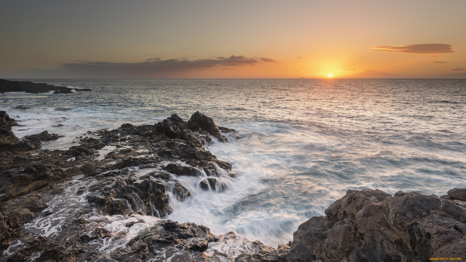 природа, восходы, закаты, океан, скала, горизонт, заря