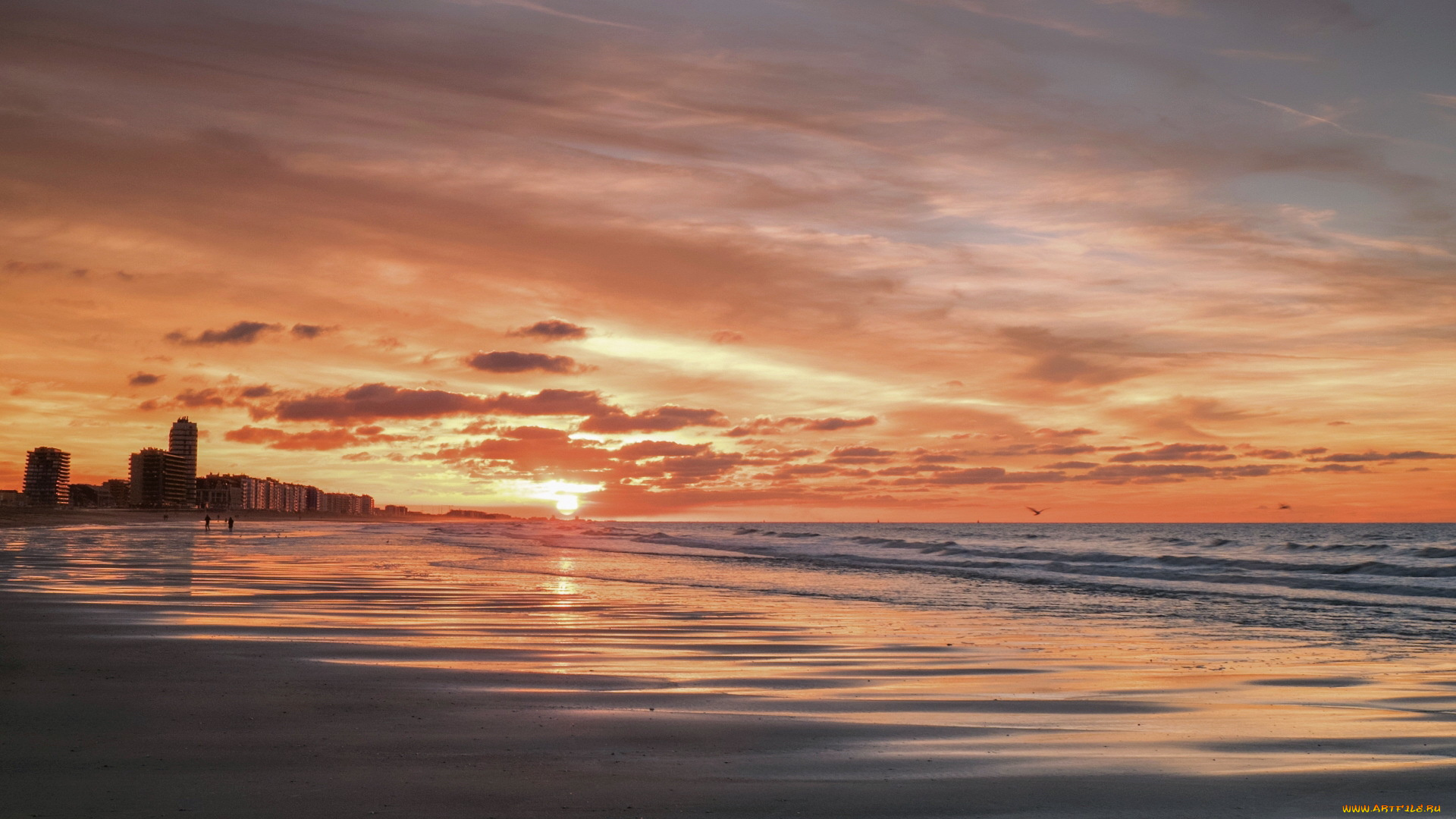 природа, восходы, закаты, sunset, закат, oostende, море