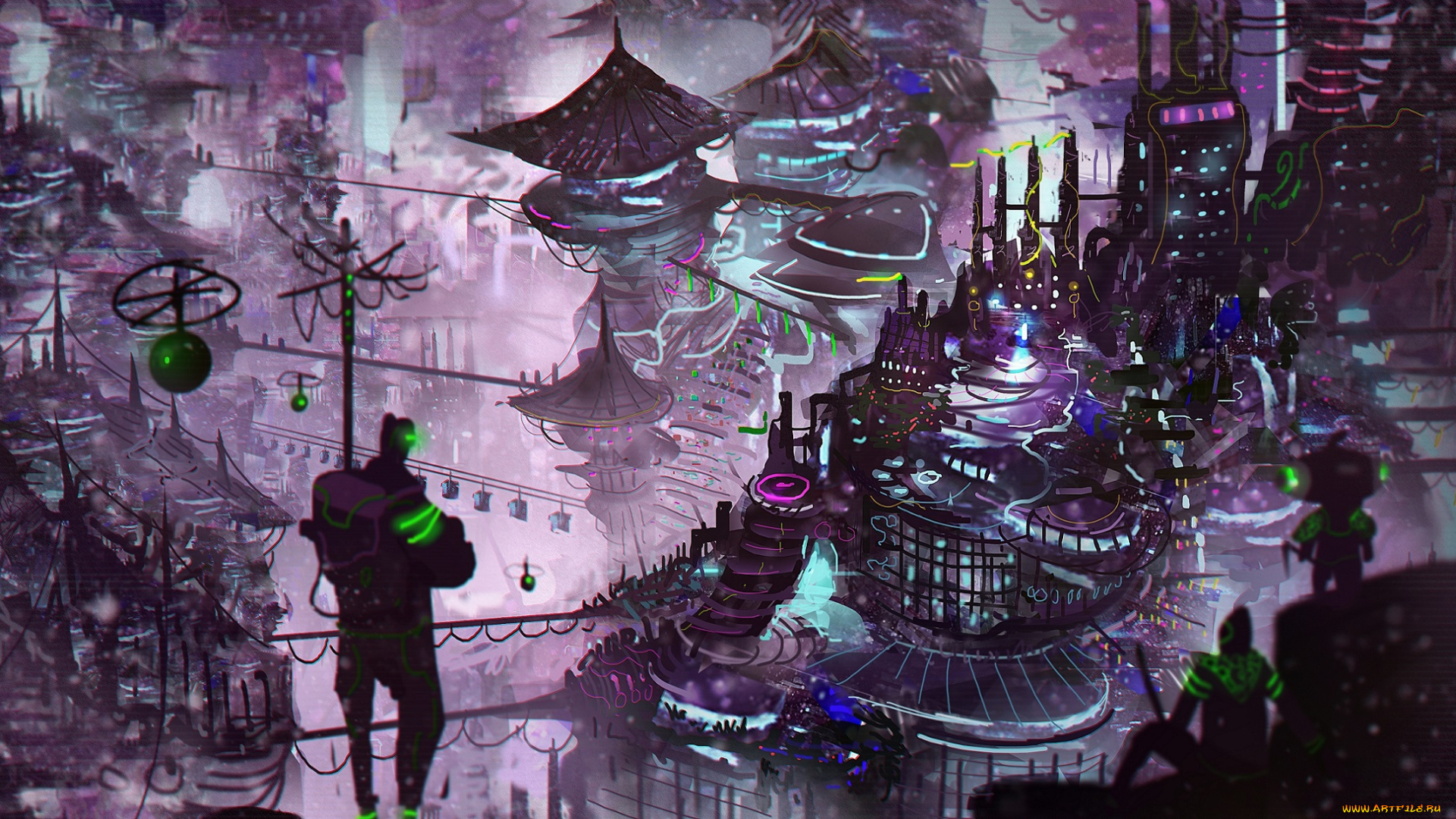 разное, арты, art, свет, город, ночь, фантастика