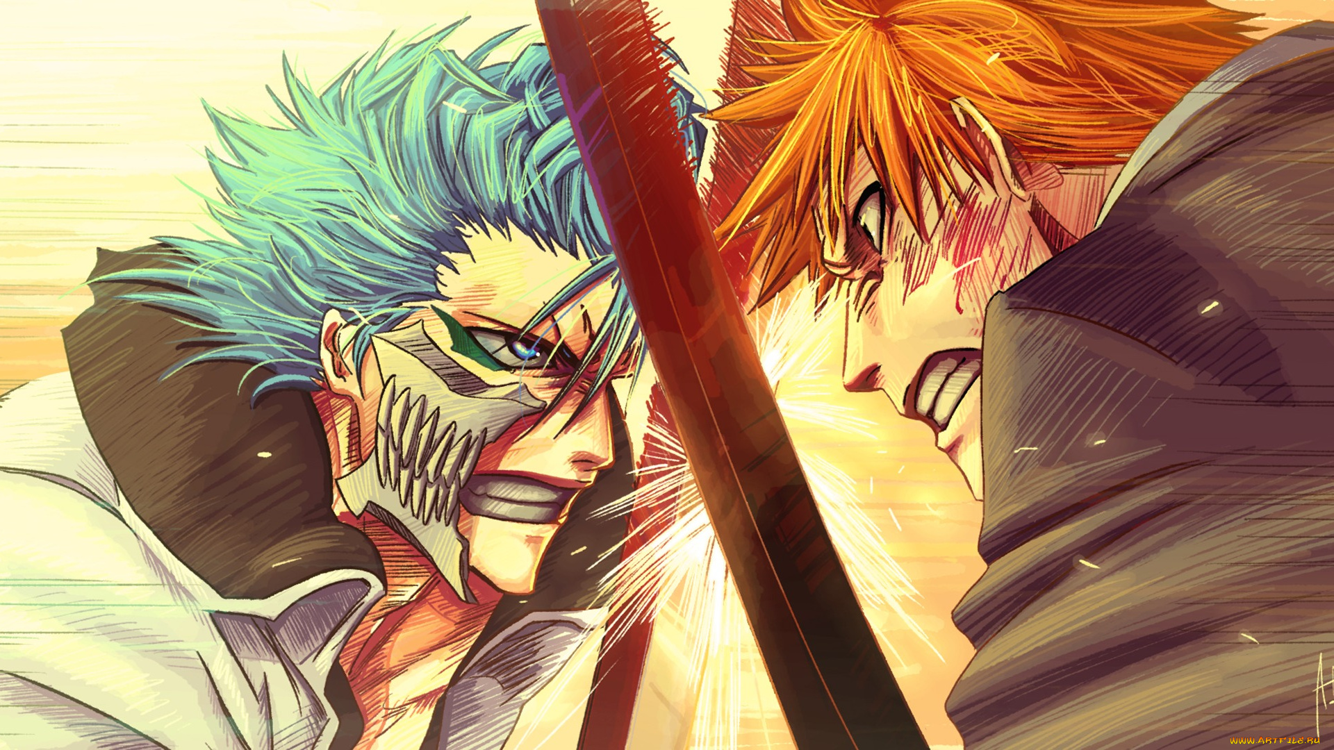разное, арты, bleach, grimmjow, jaegerjaques, ichigo, kurosaki, бой, art, anime
