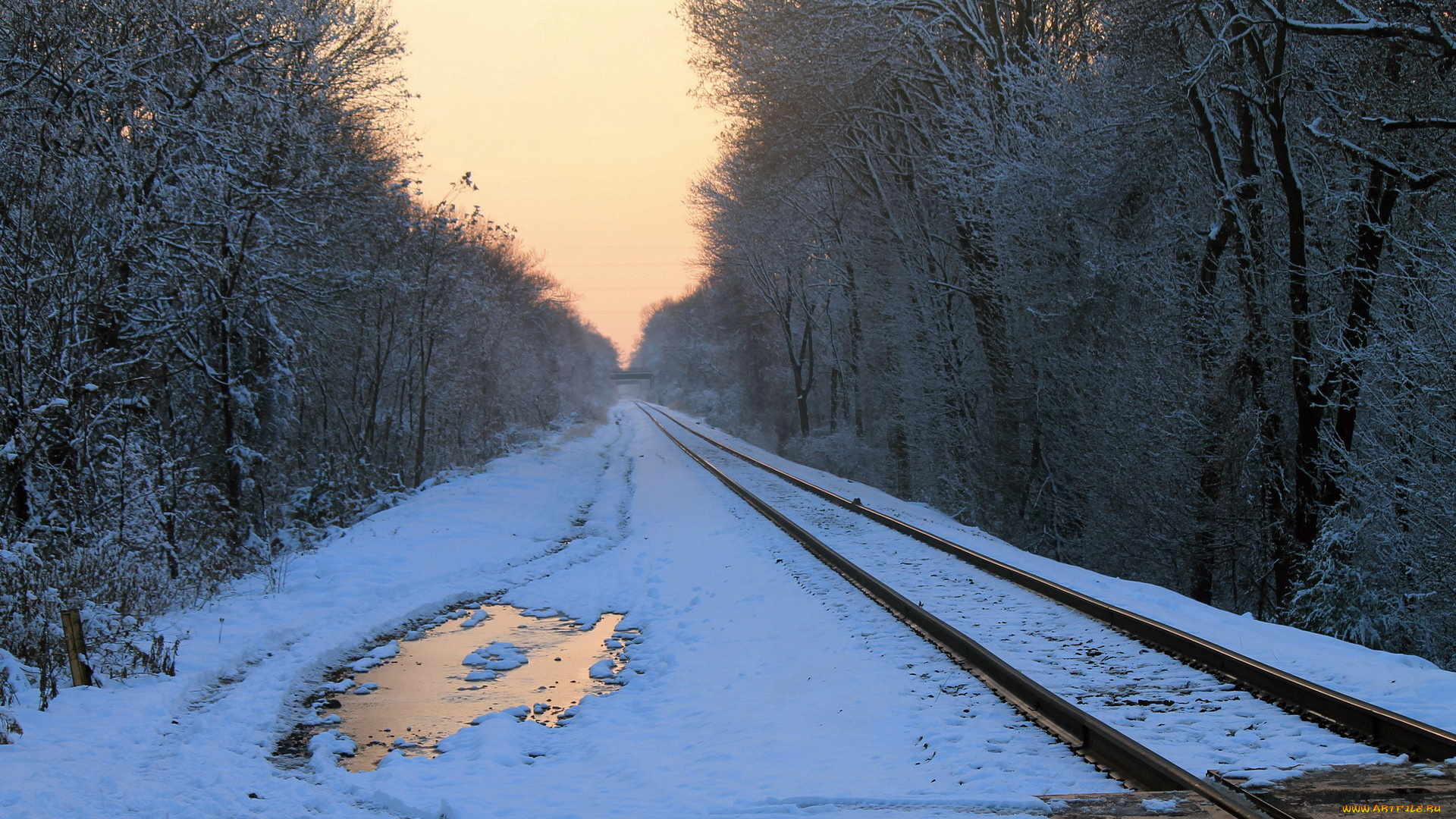 разное, транспортные, средства, и, магистрали, пейзаж, снег, железная, дорога, утро