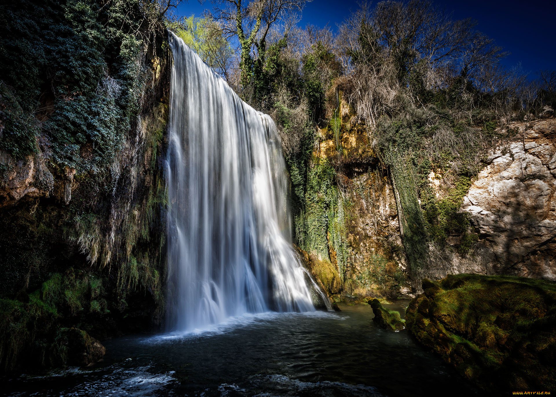 природа, водопады, лес, река, водопад