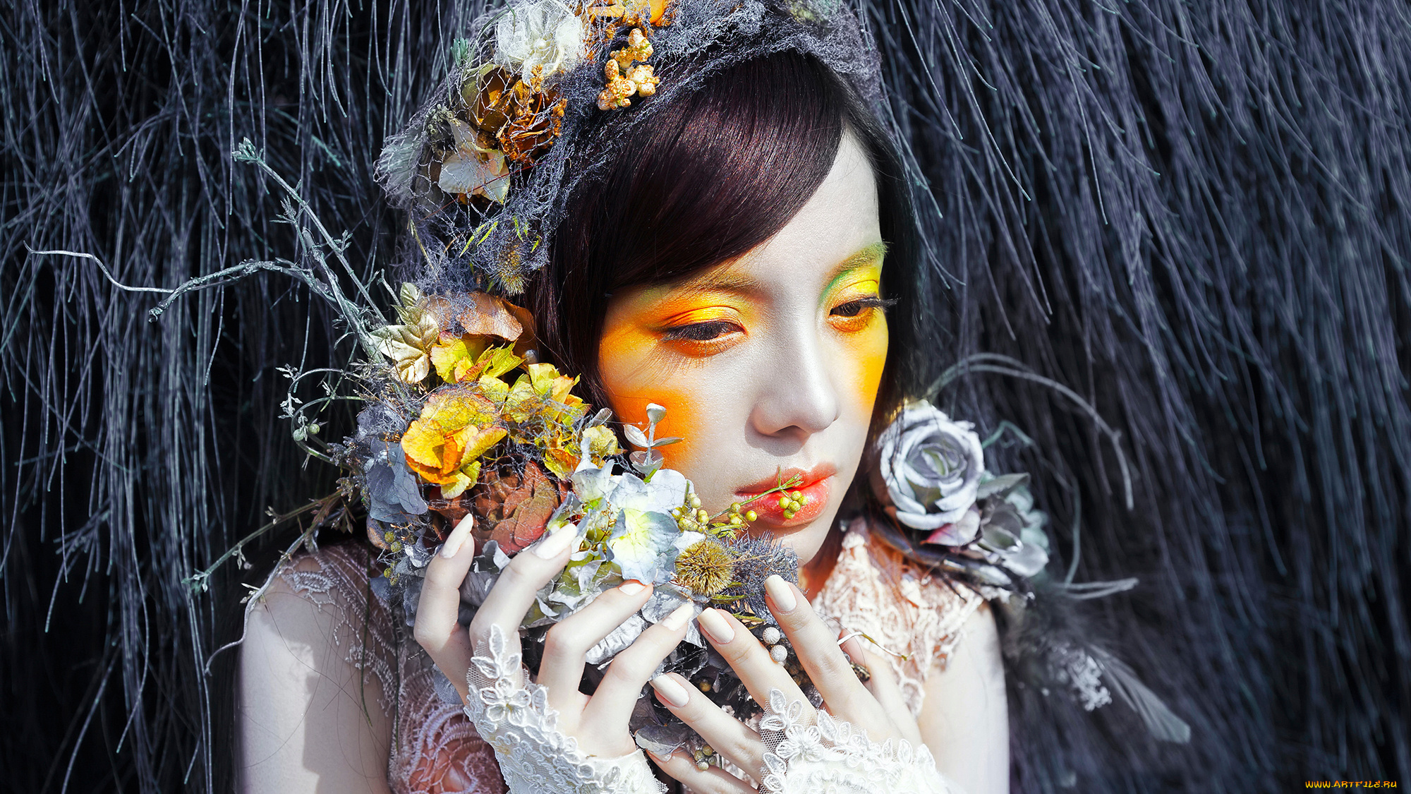 девушки, -unsort, , креатив, цветы, макияж, девушка, fashion, fantasy, colors, lou, ann