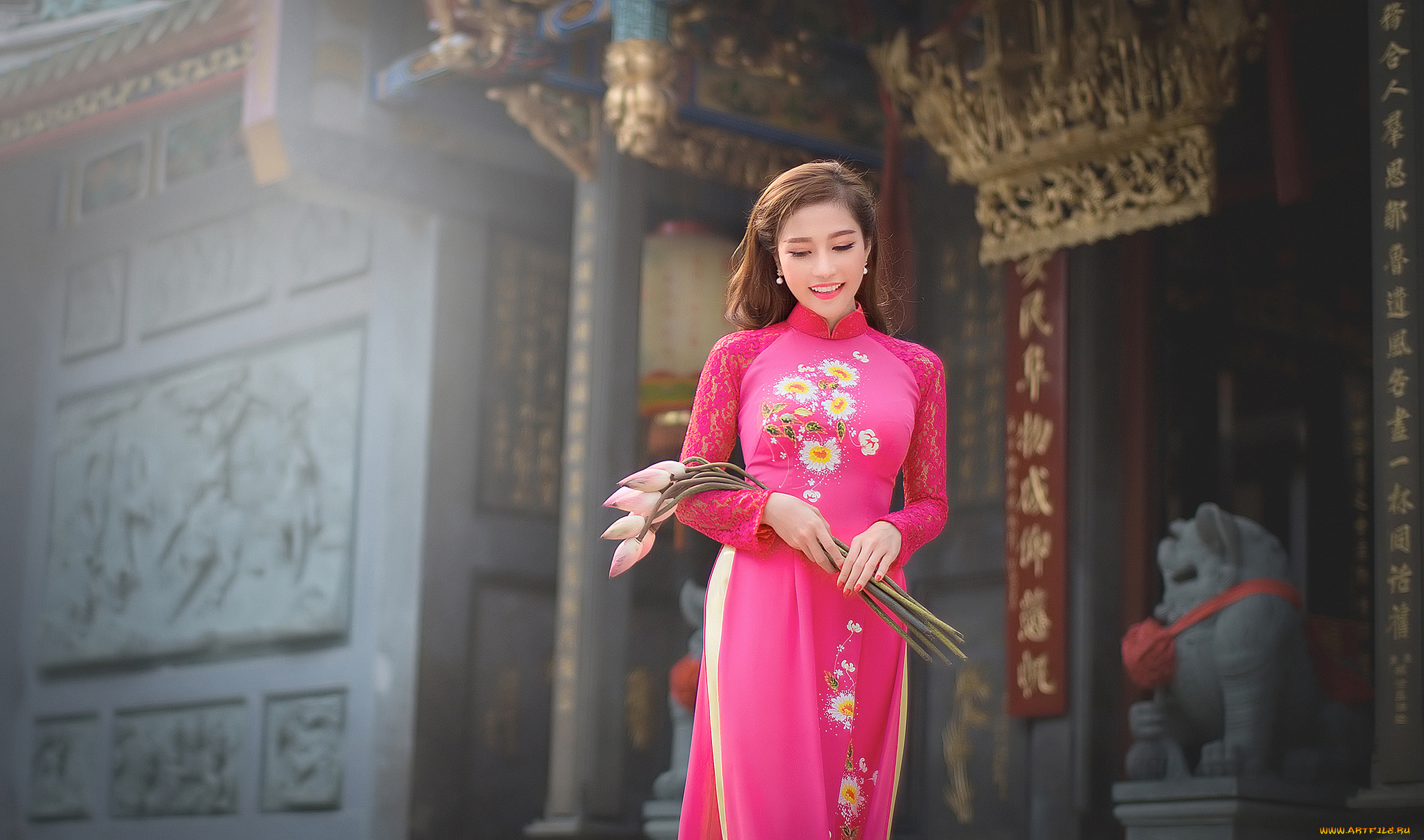 девушки, -unsort, , азиатки, девушка, цветы