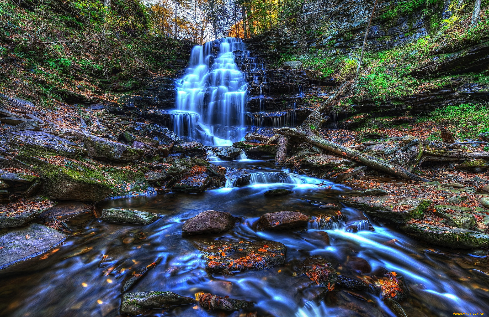 природа, водопады, водопад, река, лес