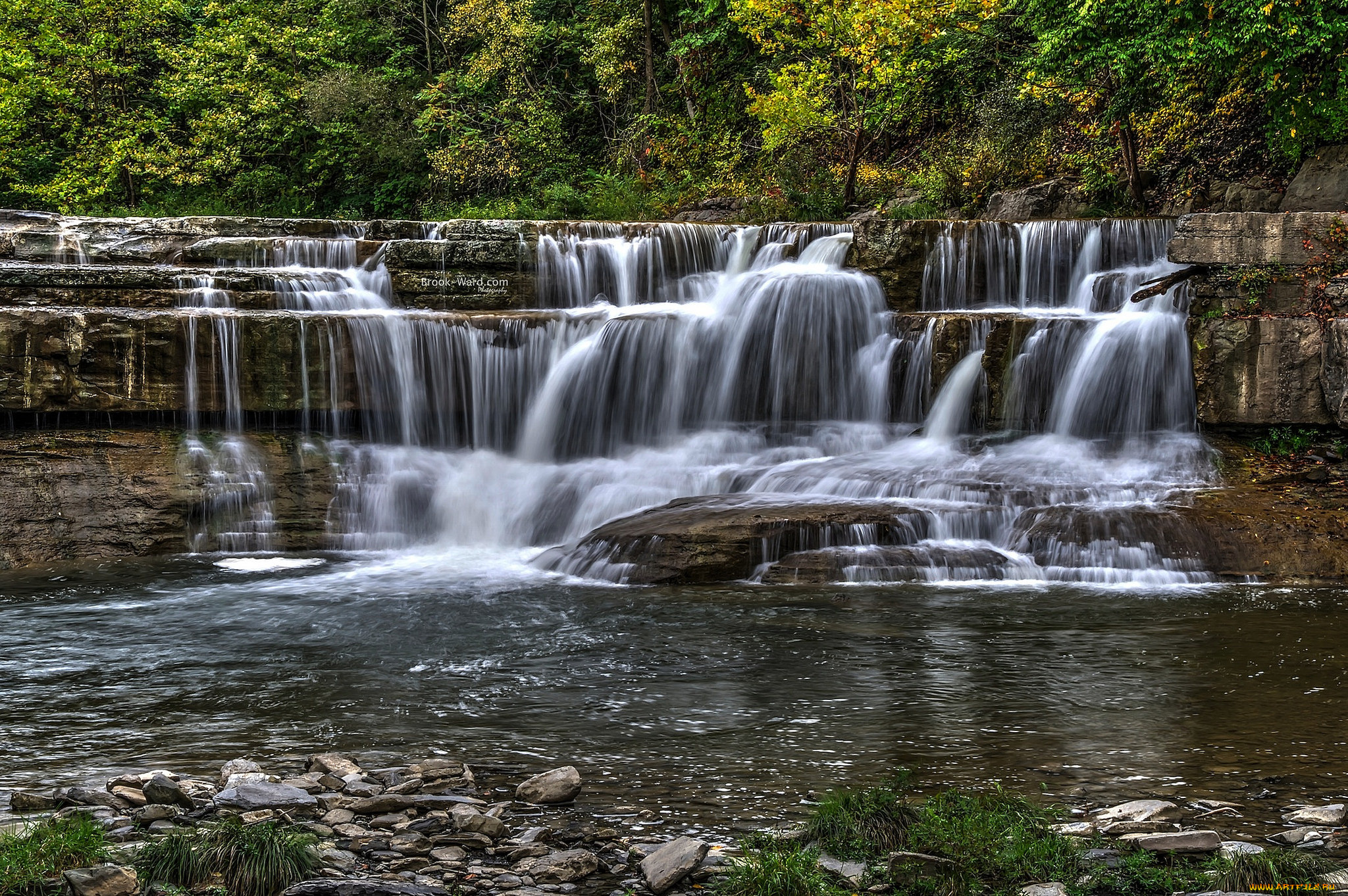 природа, водопады, лес, река, водопад