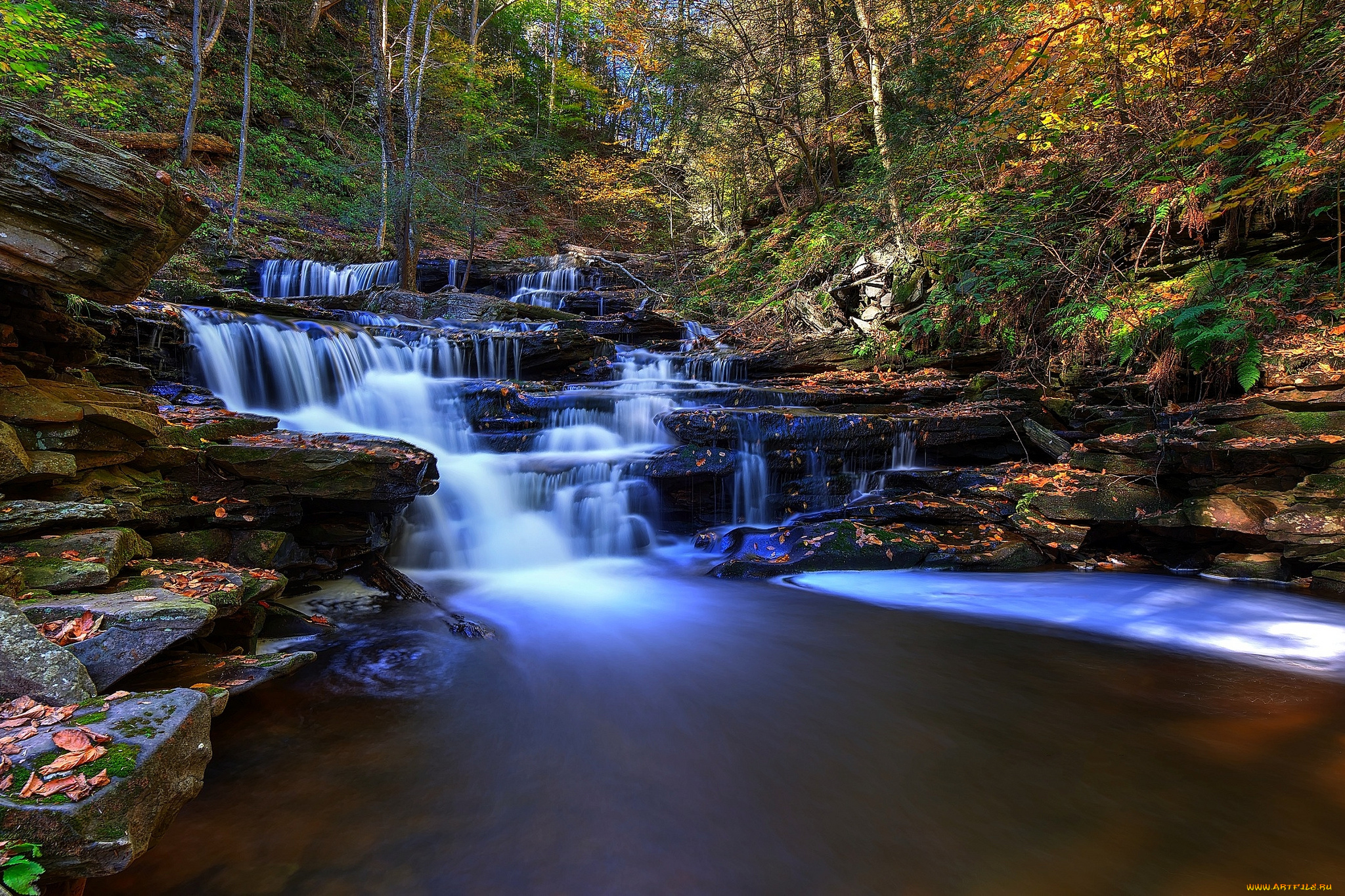 природа, водопады, водопад, лес, река
