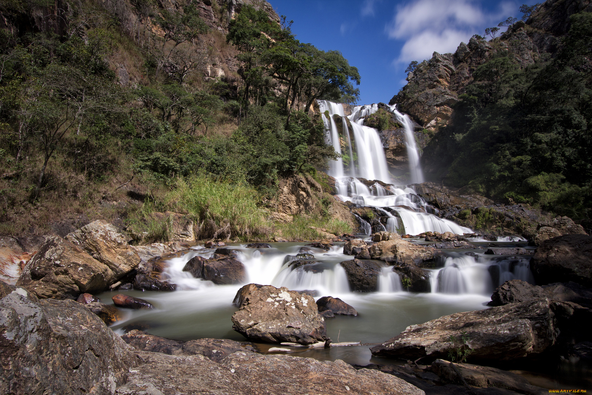 природа, водопады, лес, река, водопад