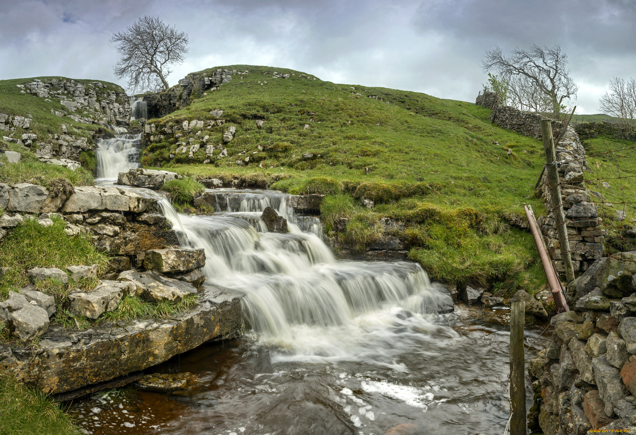 природа, водопады, речка, уступ, водопад