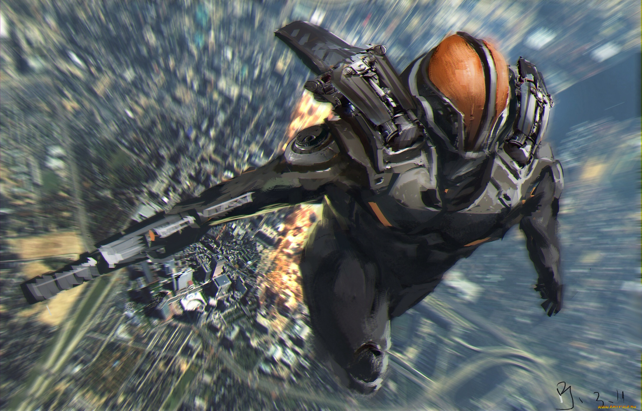 фэнтези, роботы, , киборги, , механизмы, арт, девушка, демоница, рожки, зверек, кулон, красные, глаза