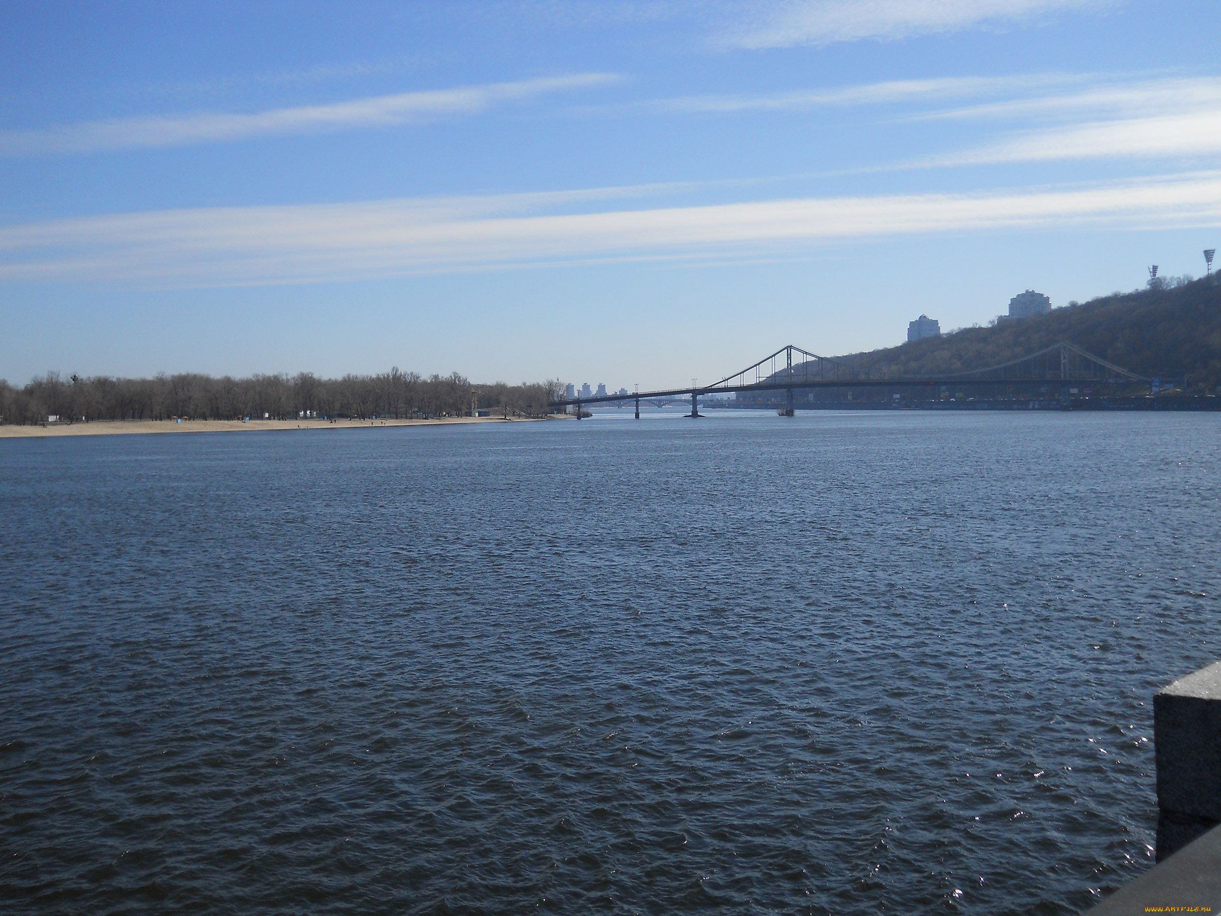 пешеходный, мост, в, киеве, природа, реки, озера, мост, река, днепр, труханов, остров