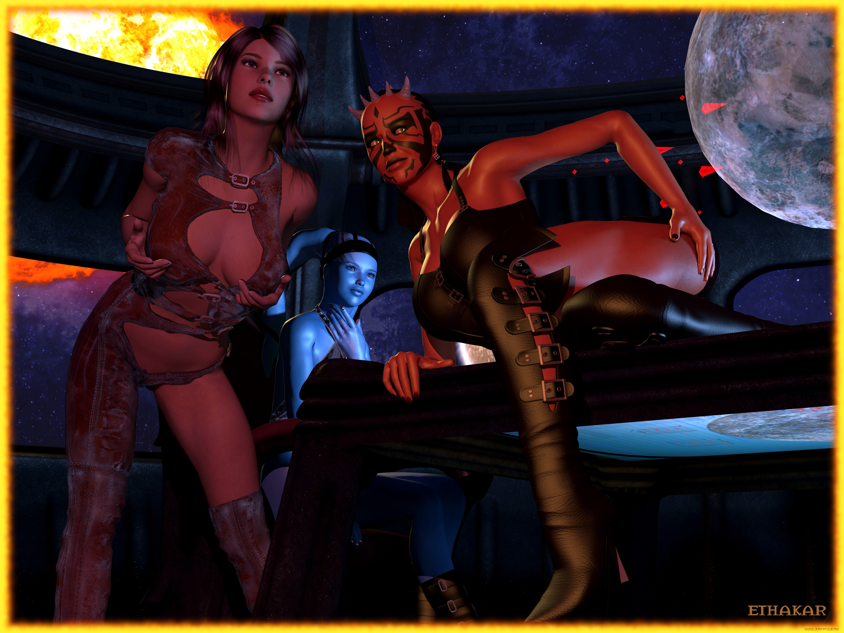 3д, графика, существа, , creatures, девушка, взгляд, фон, халки, космос