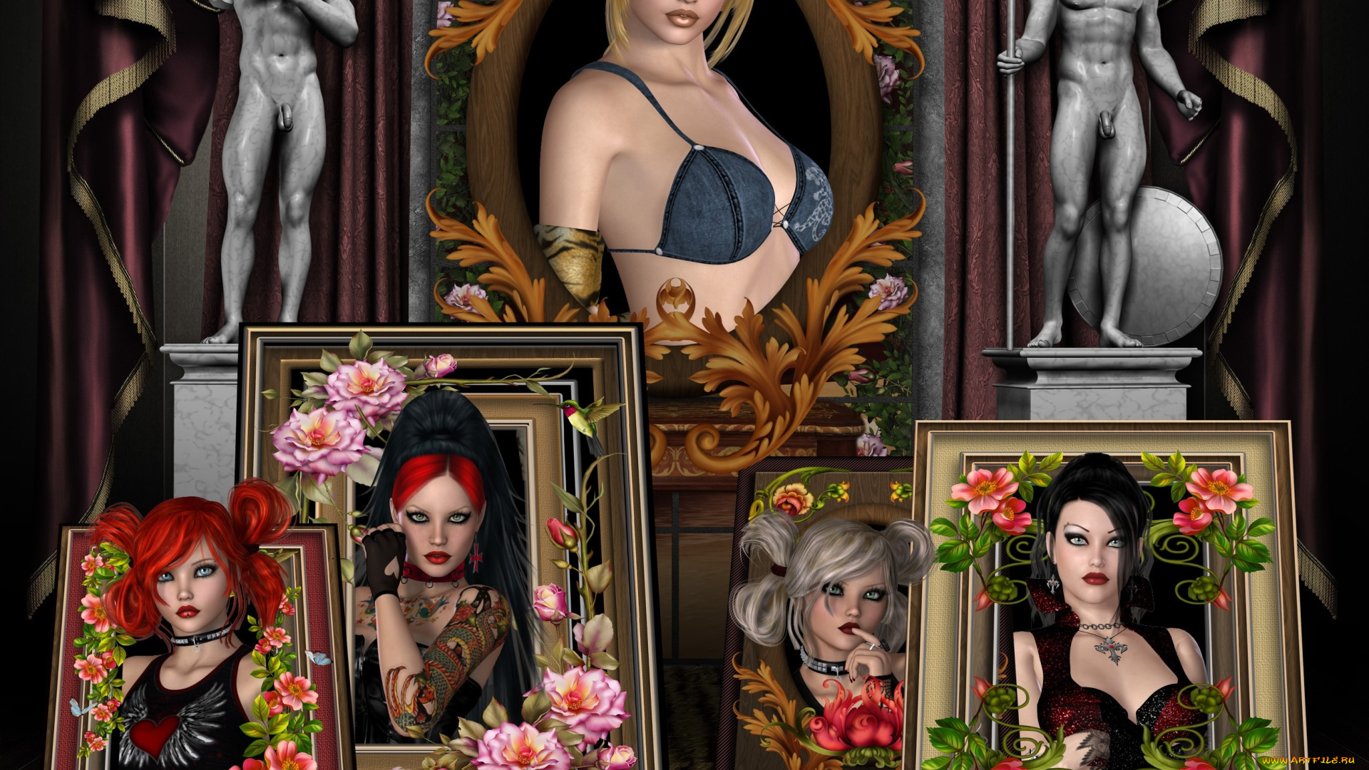 3д, графика, портрет, , portraits, взгляд, фон, девушки