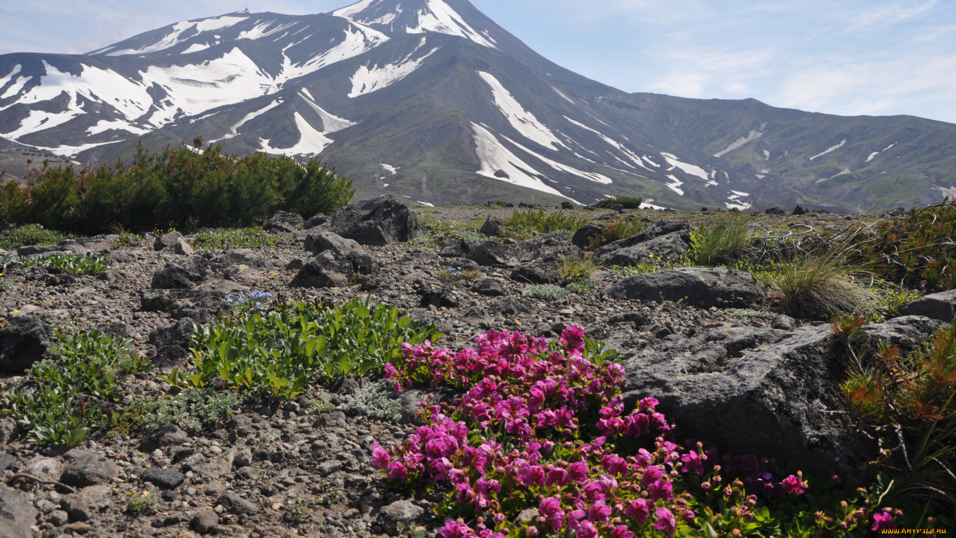природа, горы, вершина, авачинского, вулкана, камчатка, россия