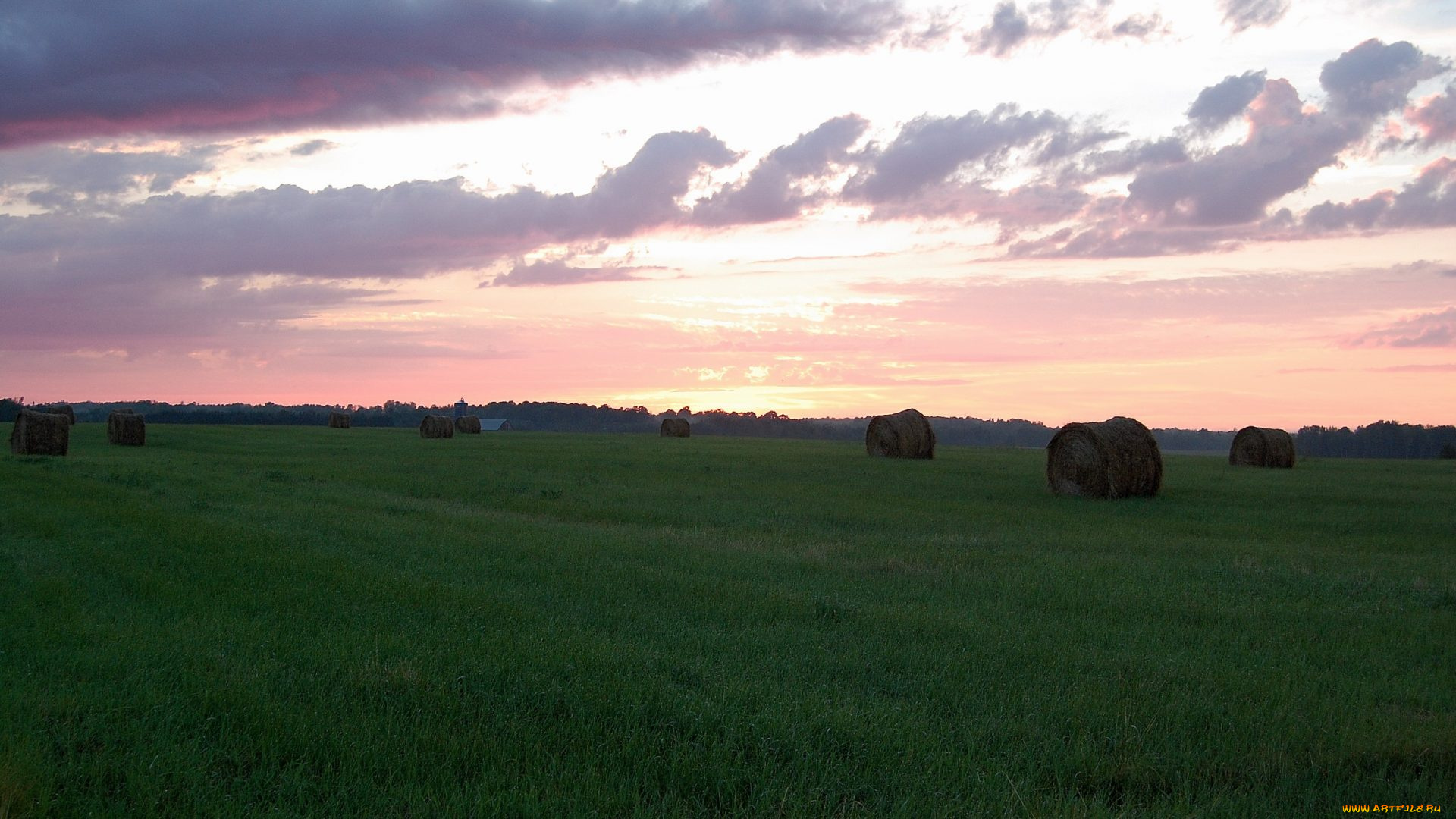 природа, луга, облака, небо, трава, стога