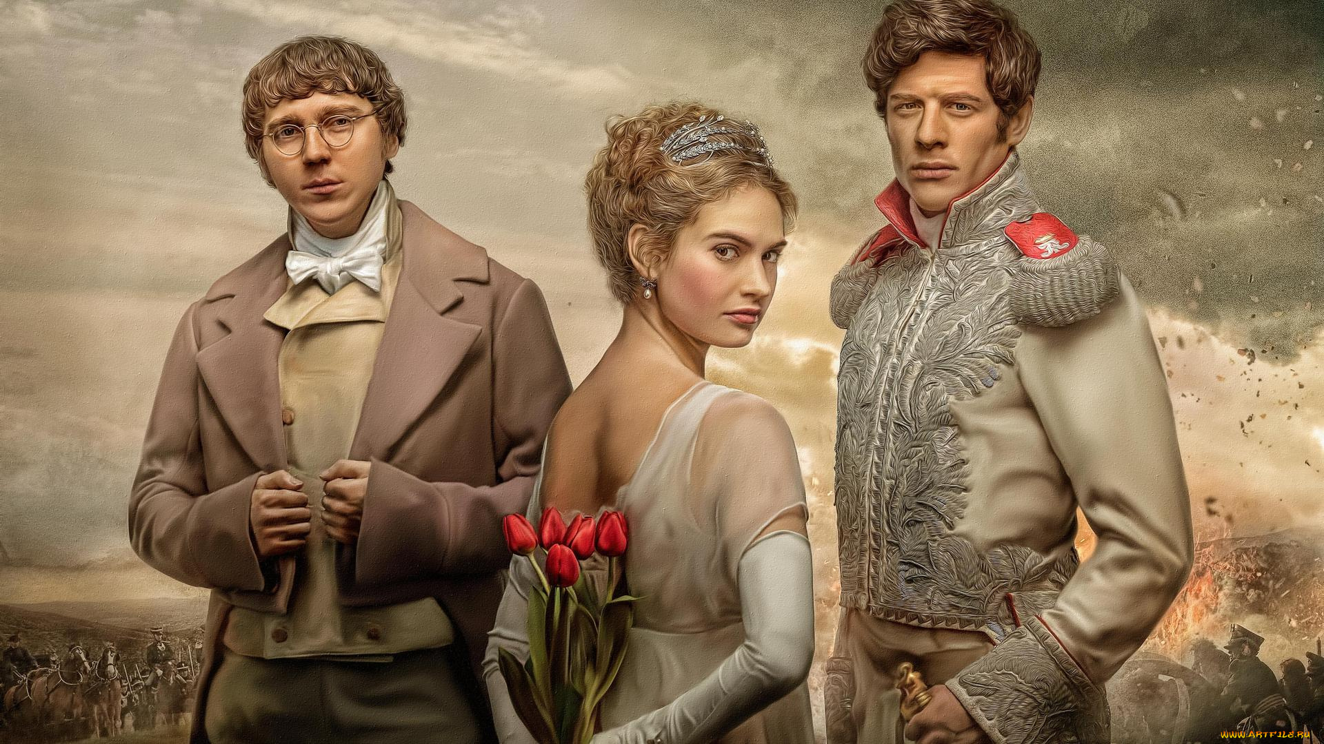 рисованное, кино, холст, портрет, война, и, мир