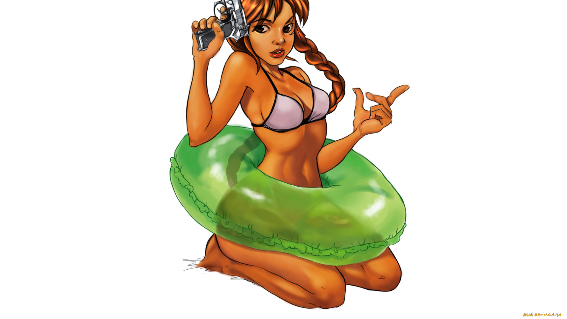 рисованное, люди, круг, пистолет, купальник, взгляд, фон, девушка