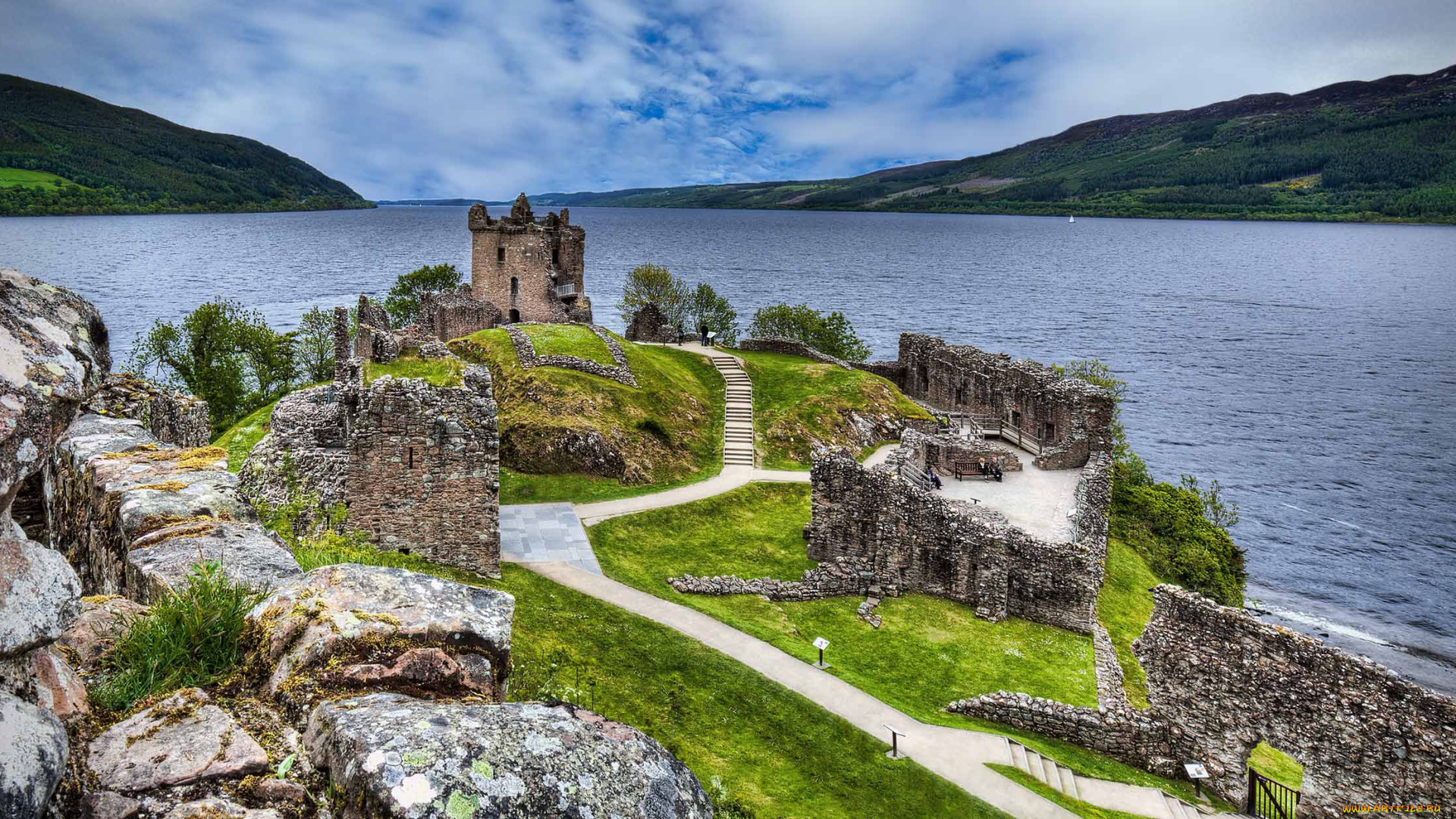 urquhart, castle, &, loch, ness, , scottish, highlands, города, -, пейзажи, простор