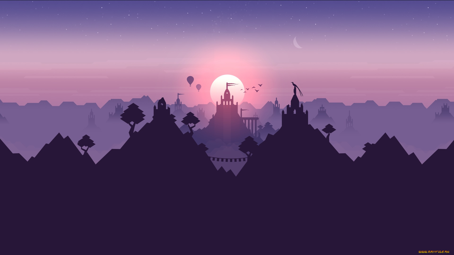 векторная, графика, город, , city, горы, замок