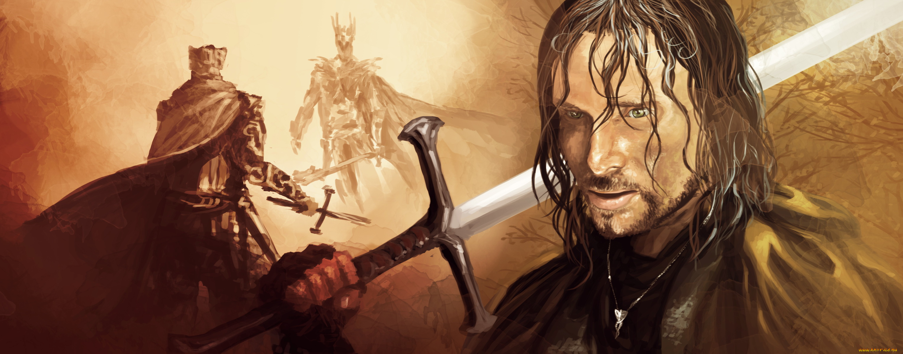 рисованное, кино, фон, мужчина, меч, взгляд