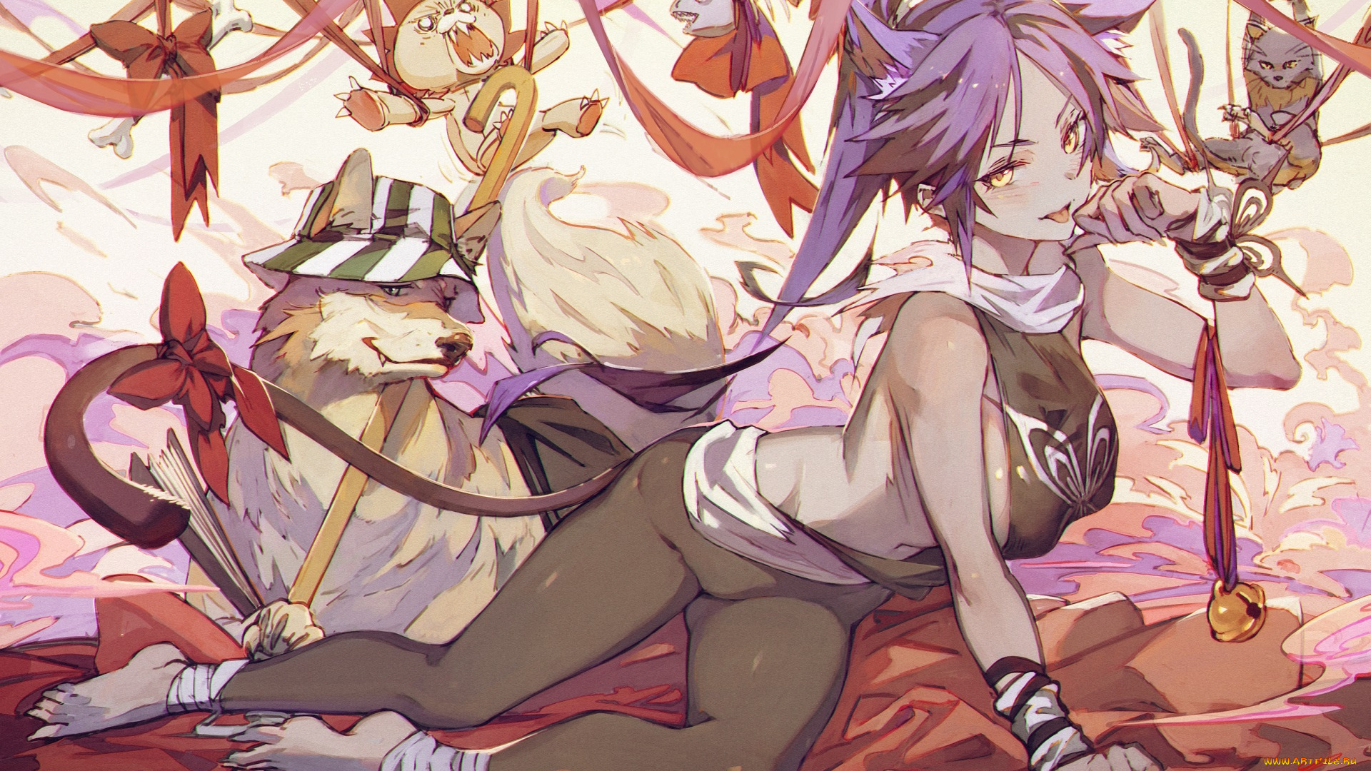 аниме, bleach, девушка, собака, блич