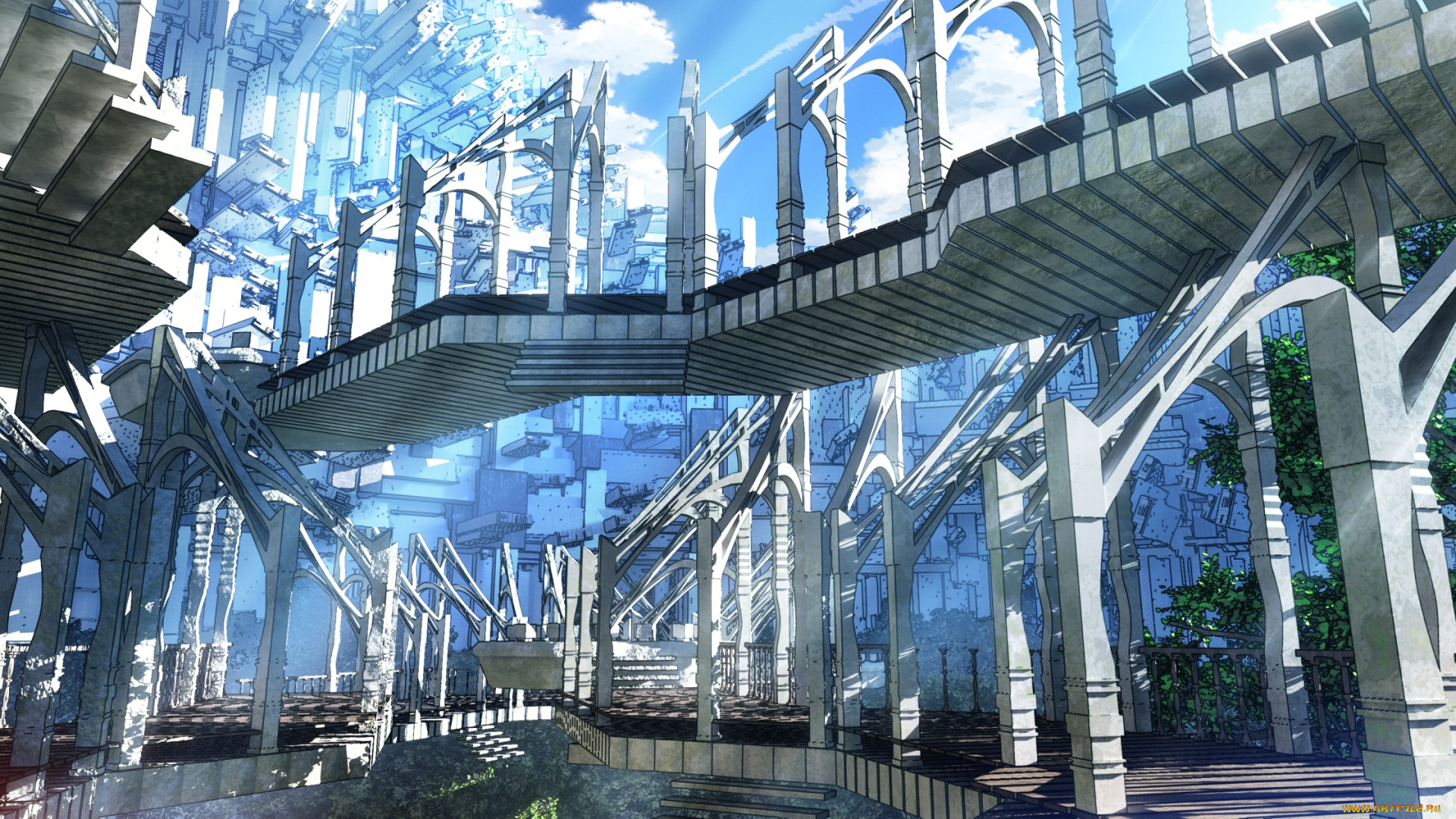 аниме, город, , улицы, , интерьер, , здания, фантастика