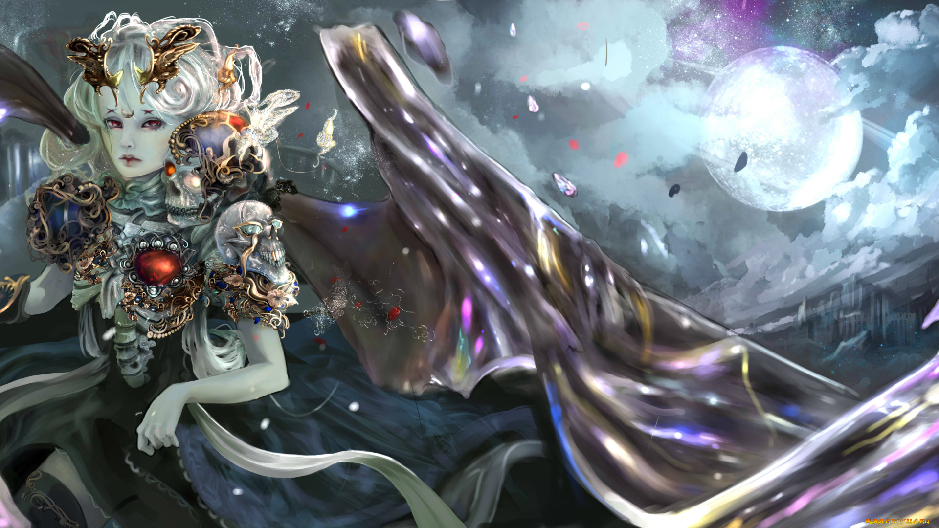 фэнтези, демоны, фон, девушка, крылья, взгляд