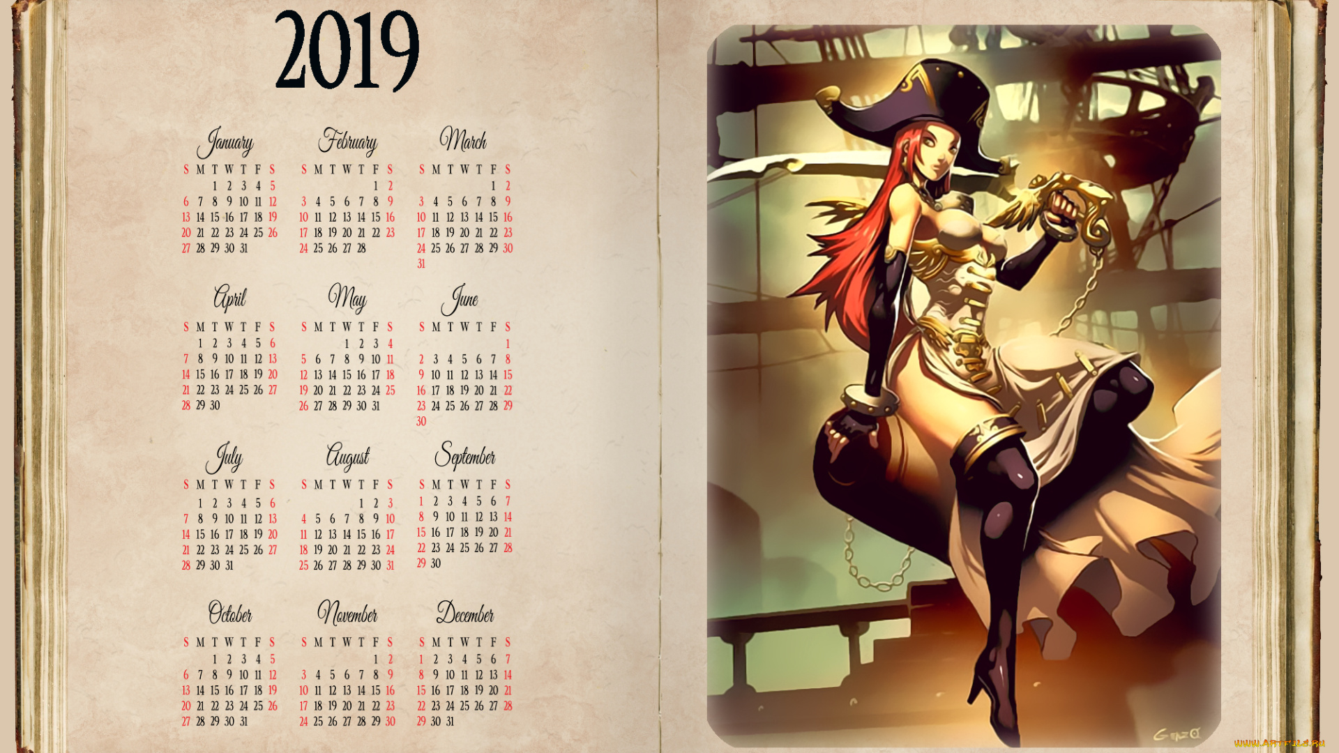 календари, фэнтези, книга, девушка, оружие, треуголка