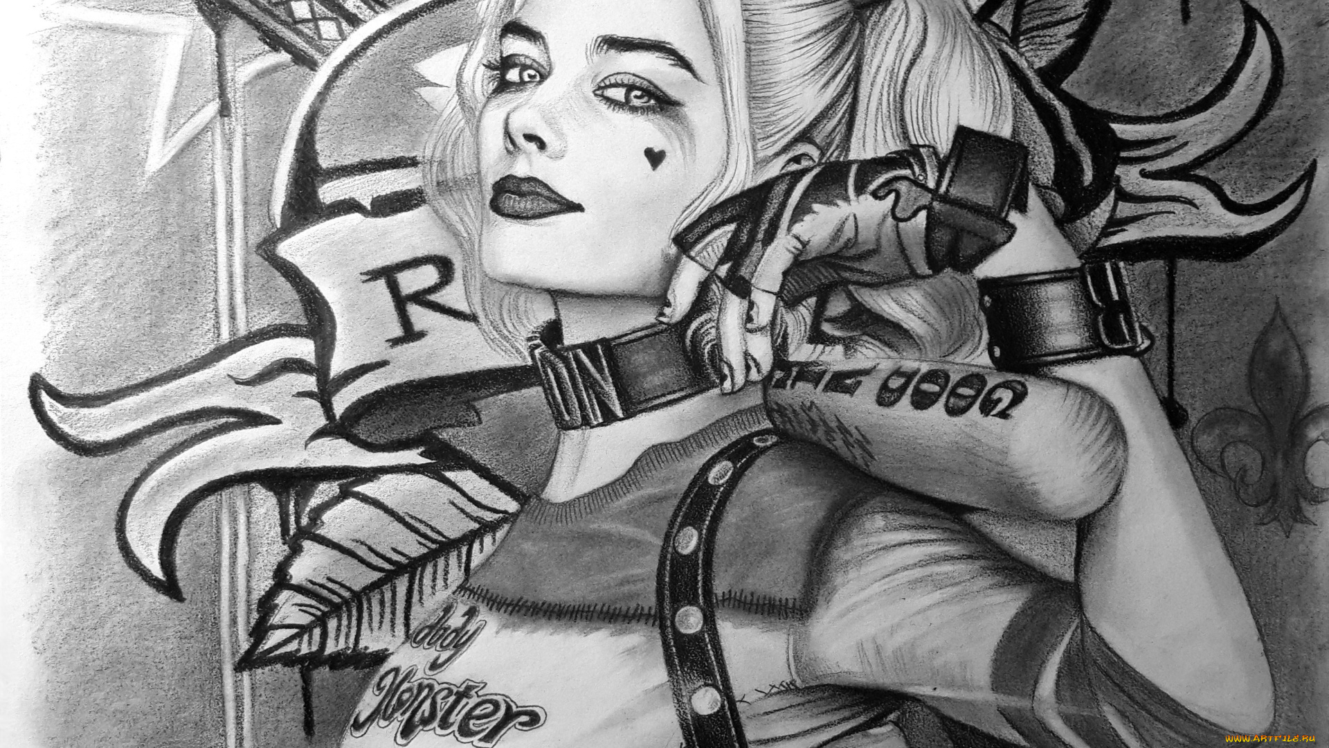 рисованное, комиксы, бита, взгляд, фон, девушка, тату