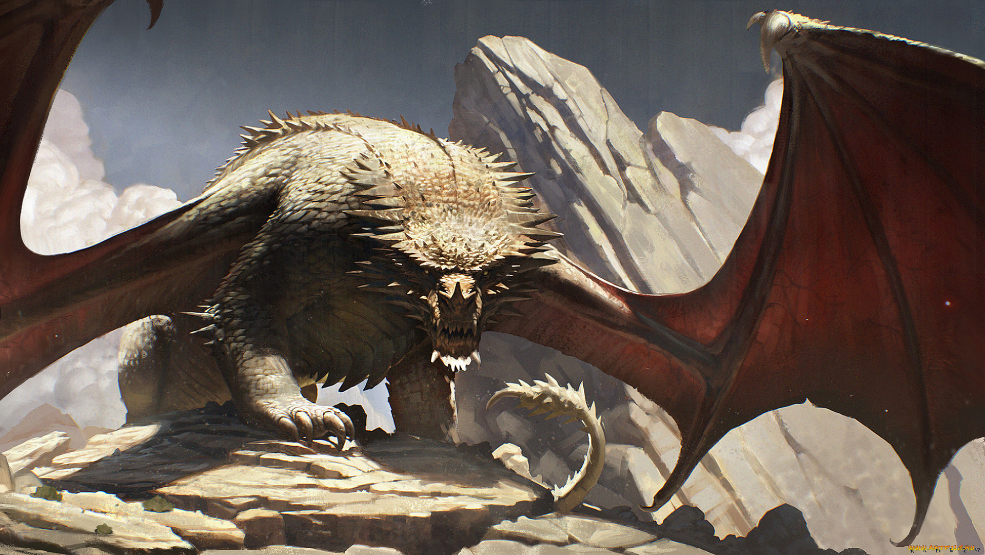 фэнтези, драконы, дракон, крылья, взгляд, фон
