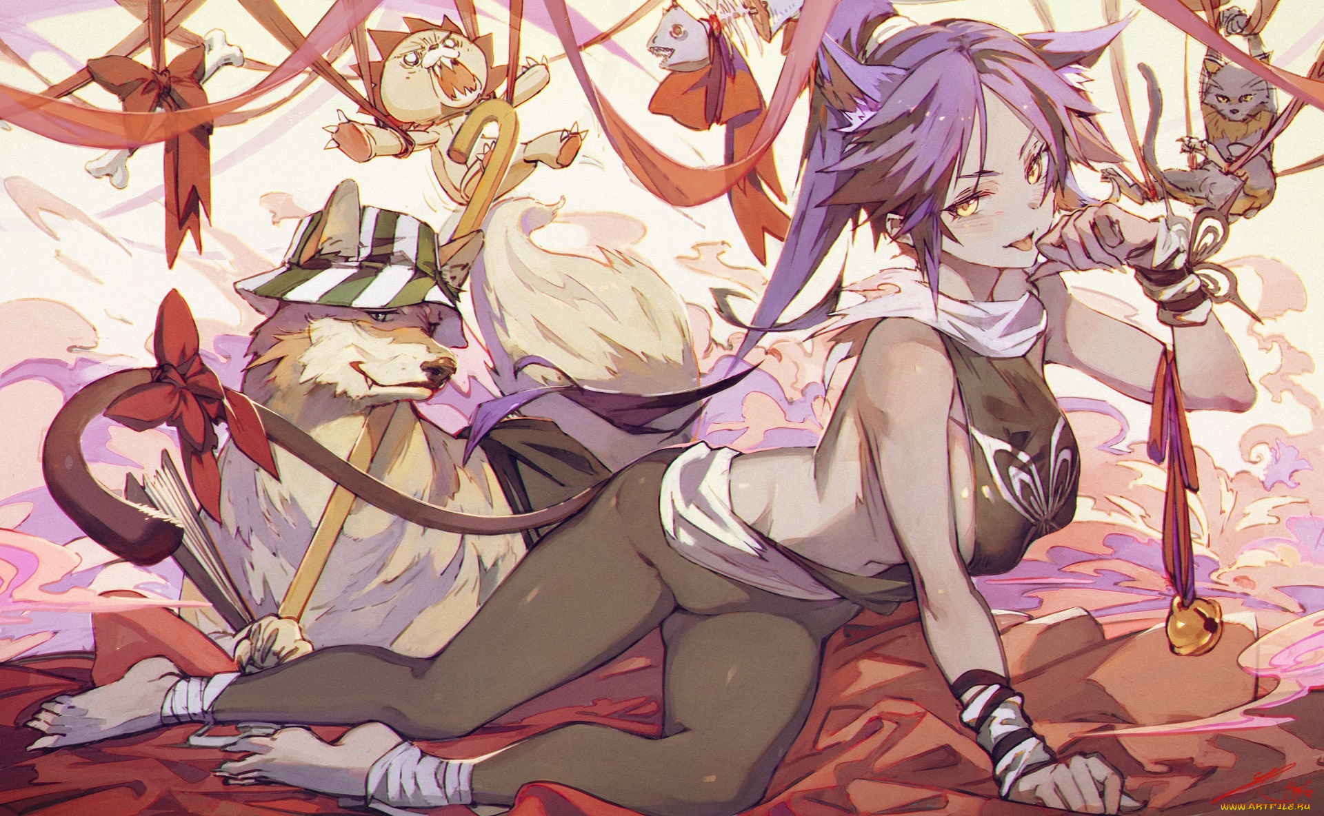 аниме, bleach, девушка, собака, блич