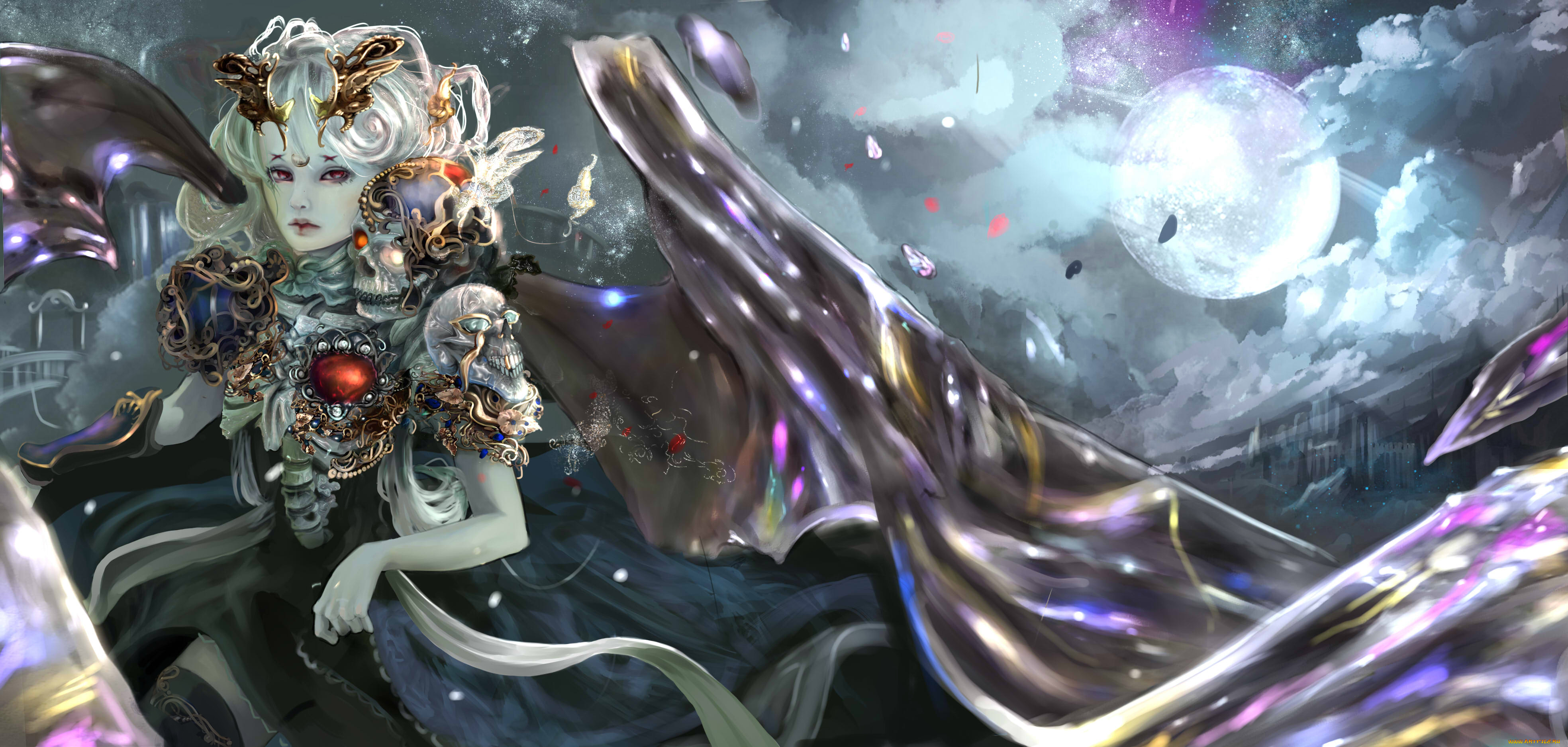 фэнтези, демоны, фон, девушка, крылья, взгляд