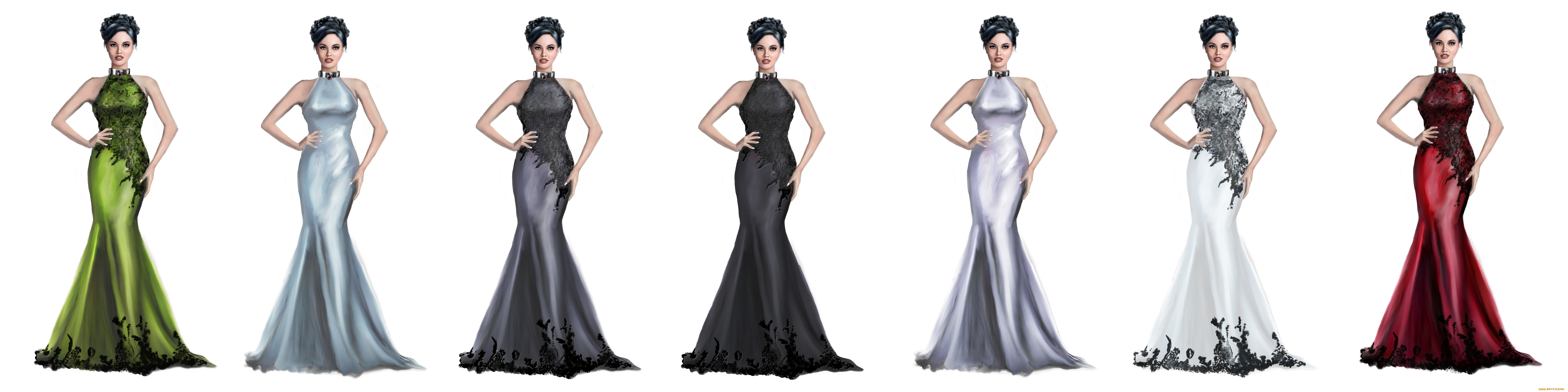 рисованное, люди, девушка, взгляд, фон, платье