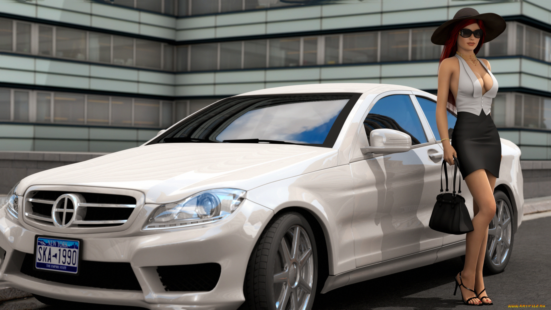 3д, графика, люди-авто, мото, , people-, car, , , moto, девушка, фон, автомобиль