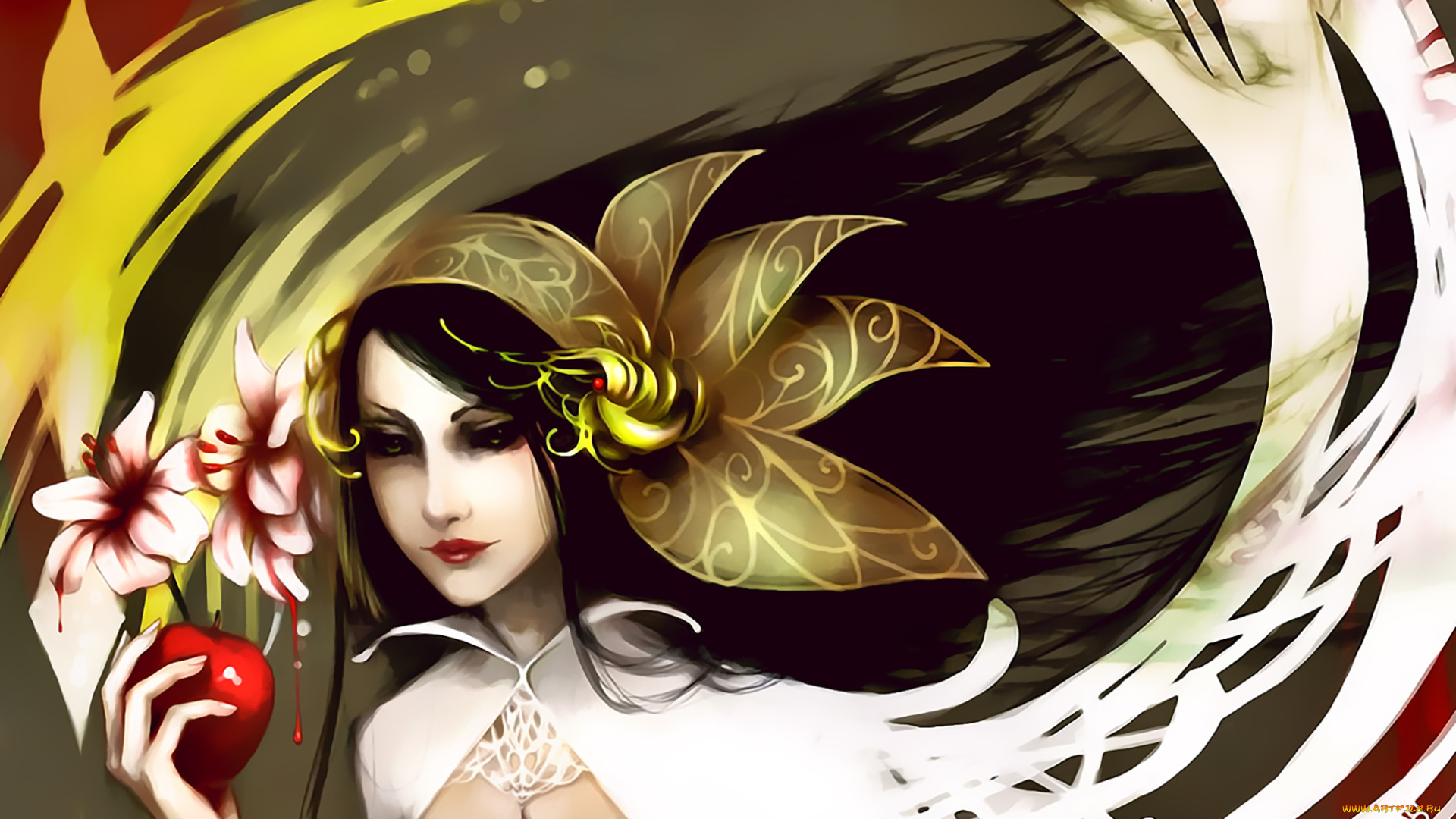 календари, фэнтези, девушка, яблоко, цветы, фрукт, calendar, 2020