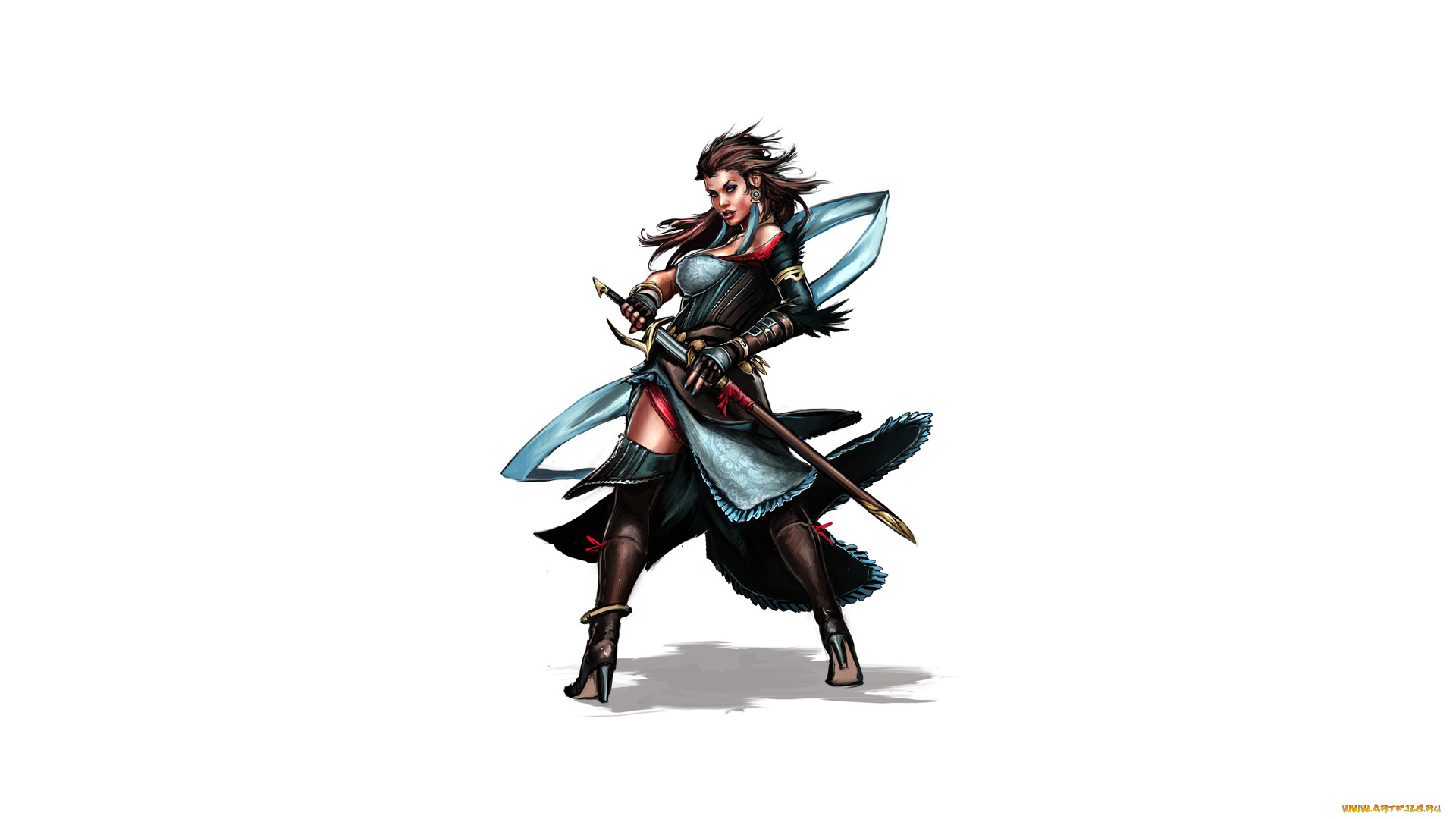 рисованное, комиксы, девушка, фон, взгляд, униформа, меч