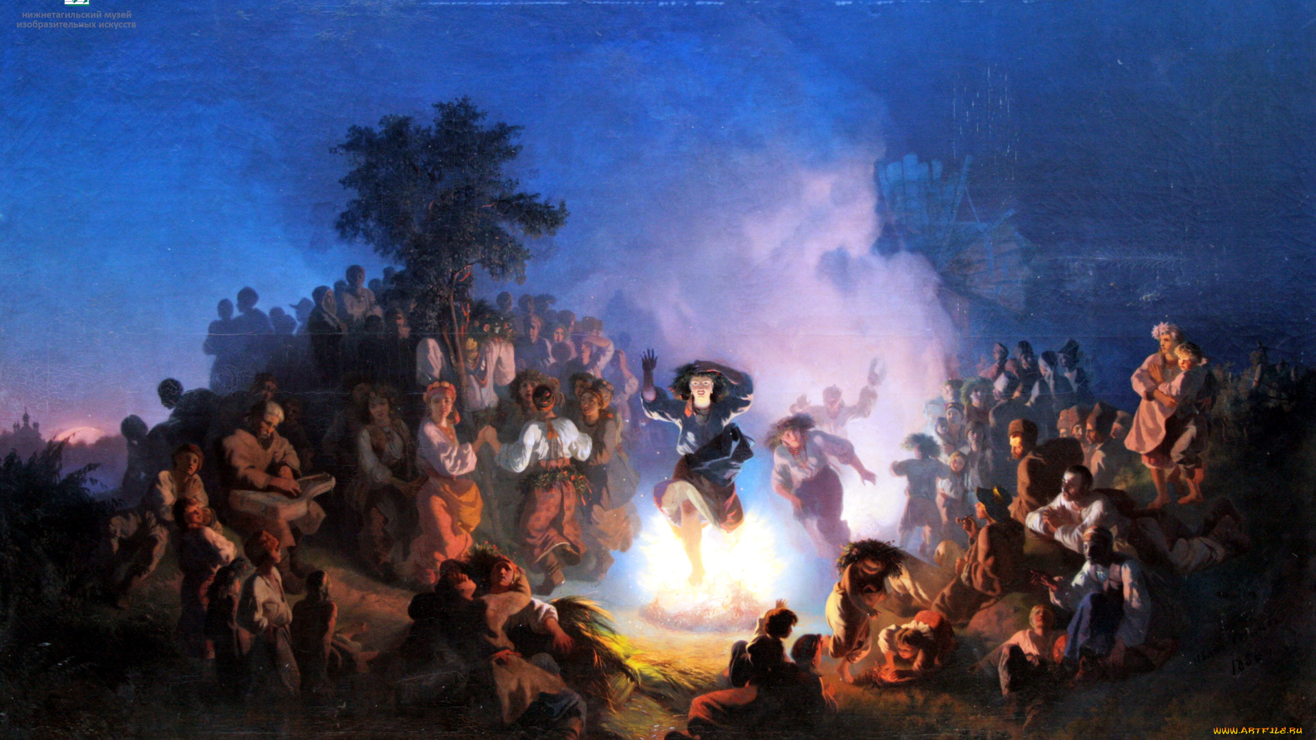 соколов, -, ночь, на, ивана, купала, рисованное, иван, соколов, люди, праздник, костер