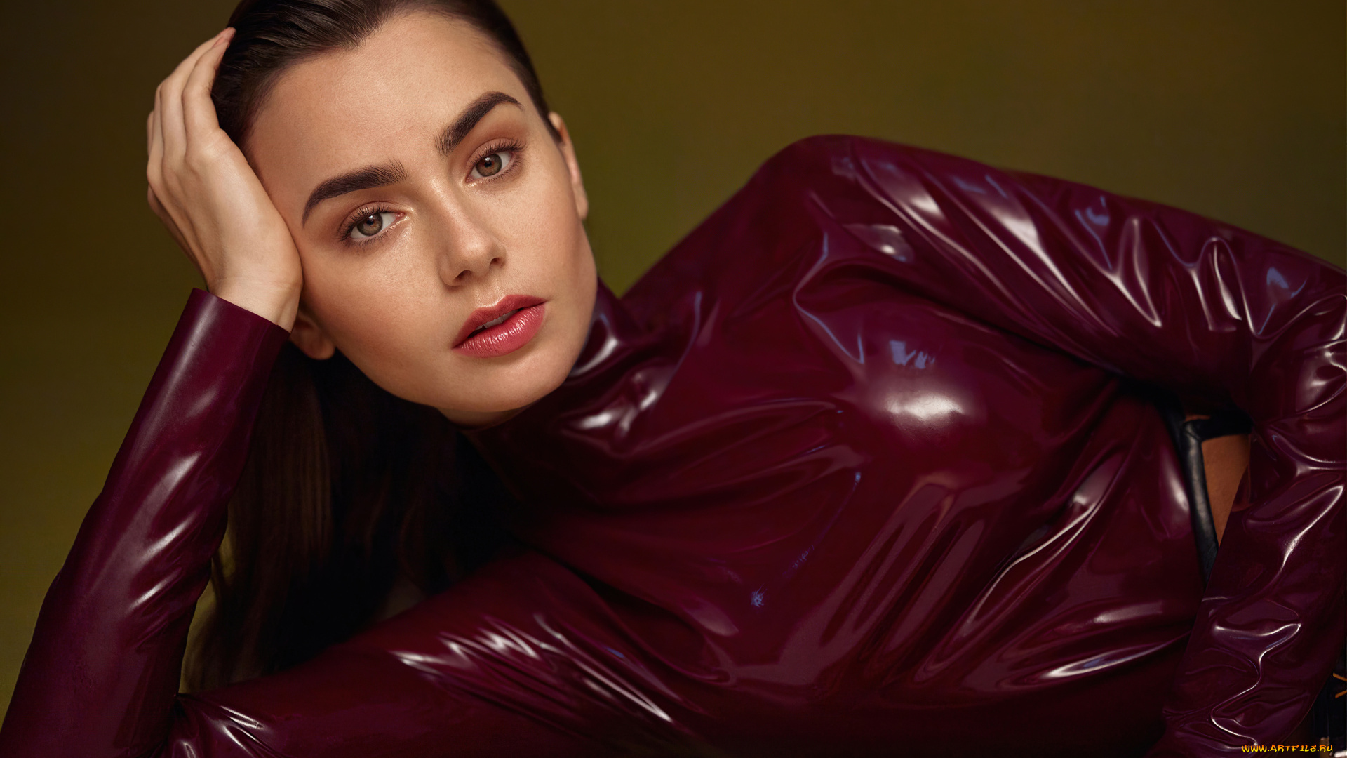 девушки, lily, collins, шатенка, латекс
