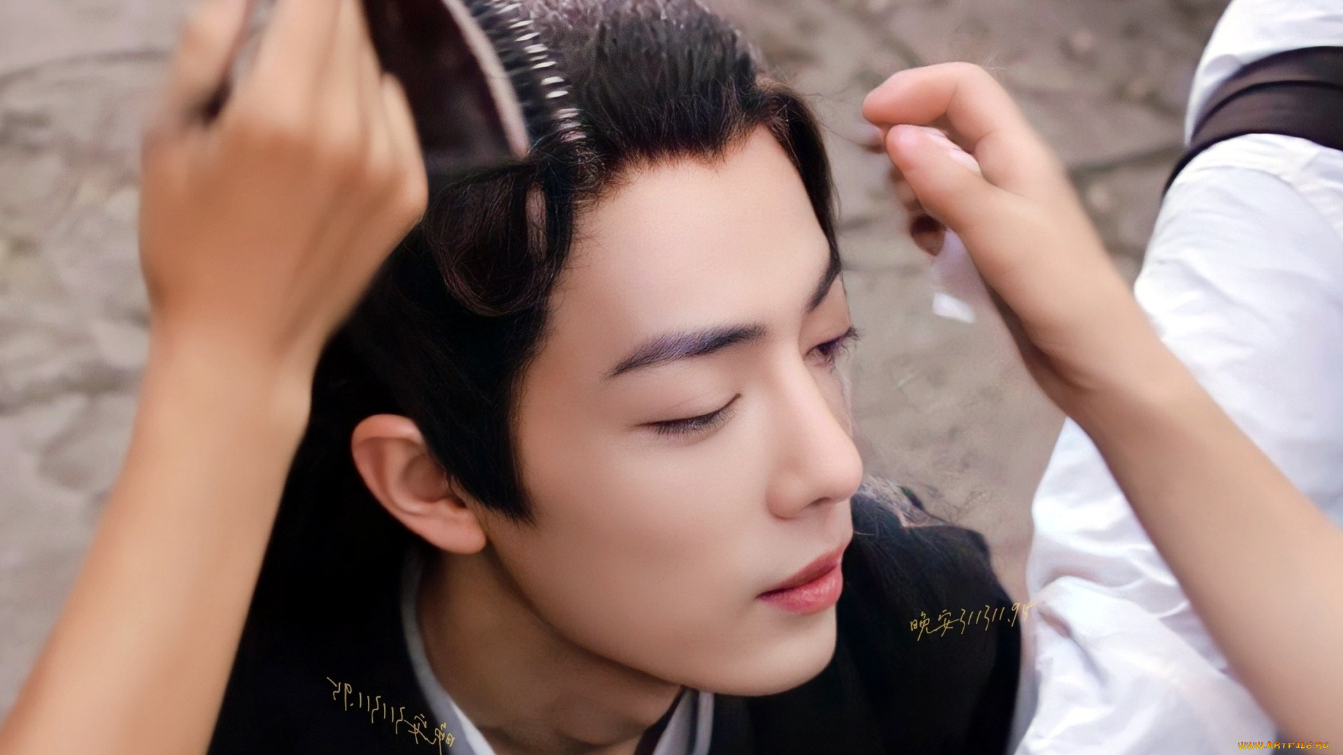 мужчины, xiao, zhan, лицо, руки, гримеры