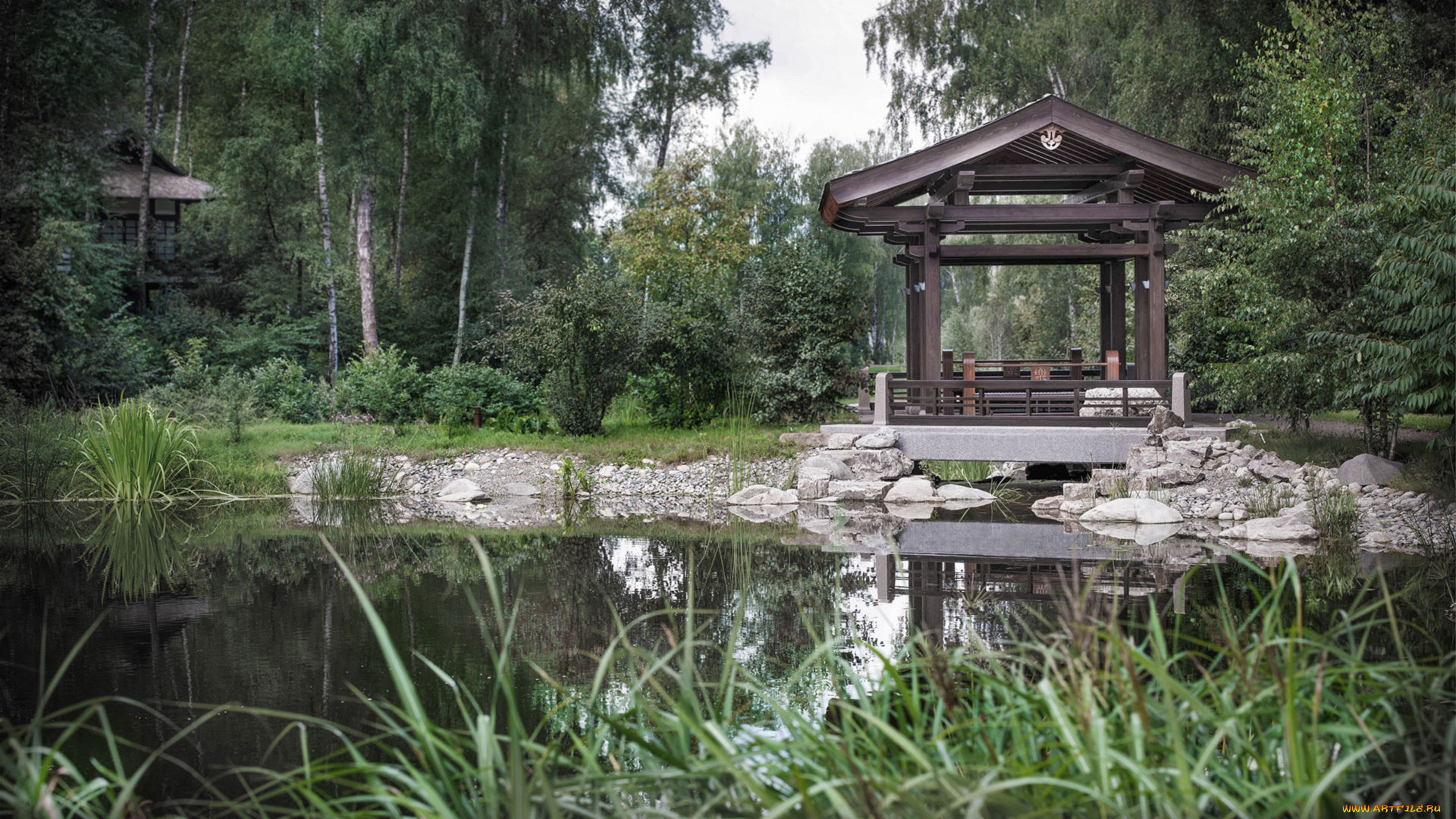 природа, парк, лес, озеро, беседки