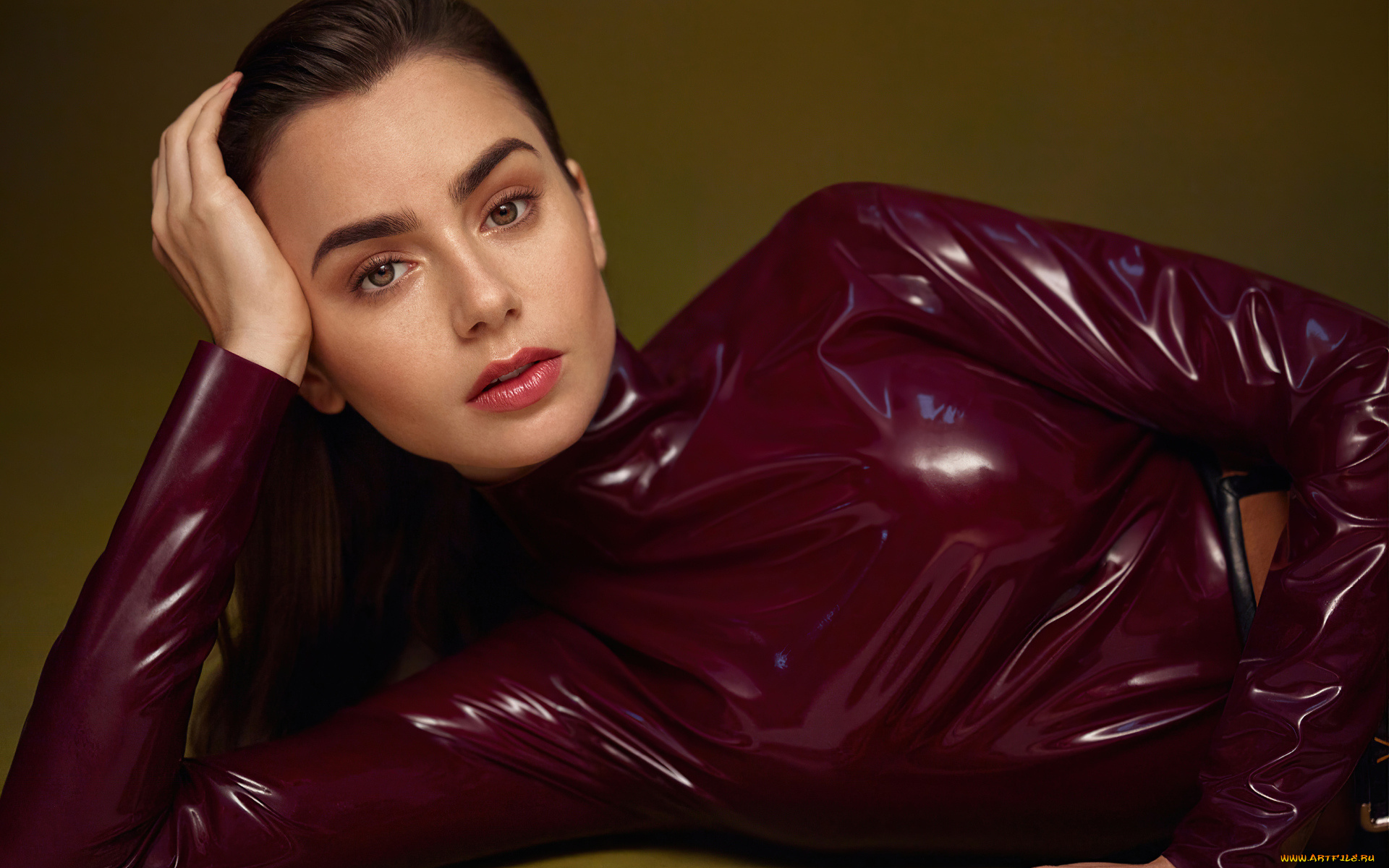 девушки, lily, collins, шатенка, латекс