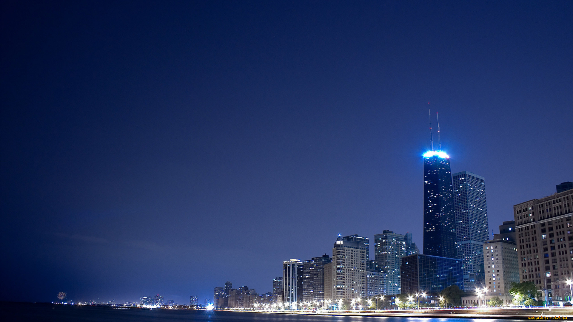 города, -, огни, ночного, города, здания, дома, огни, побережье