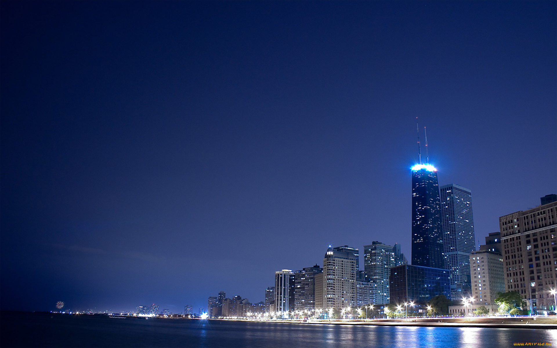 города, -, огни, ночного, города, здания, дома, огни, побережье